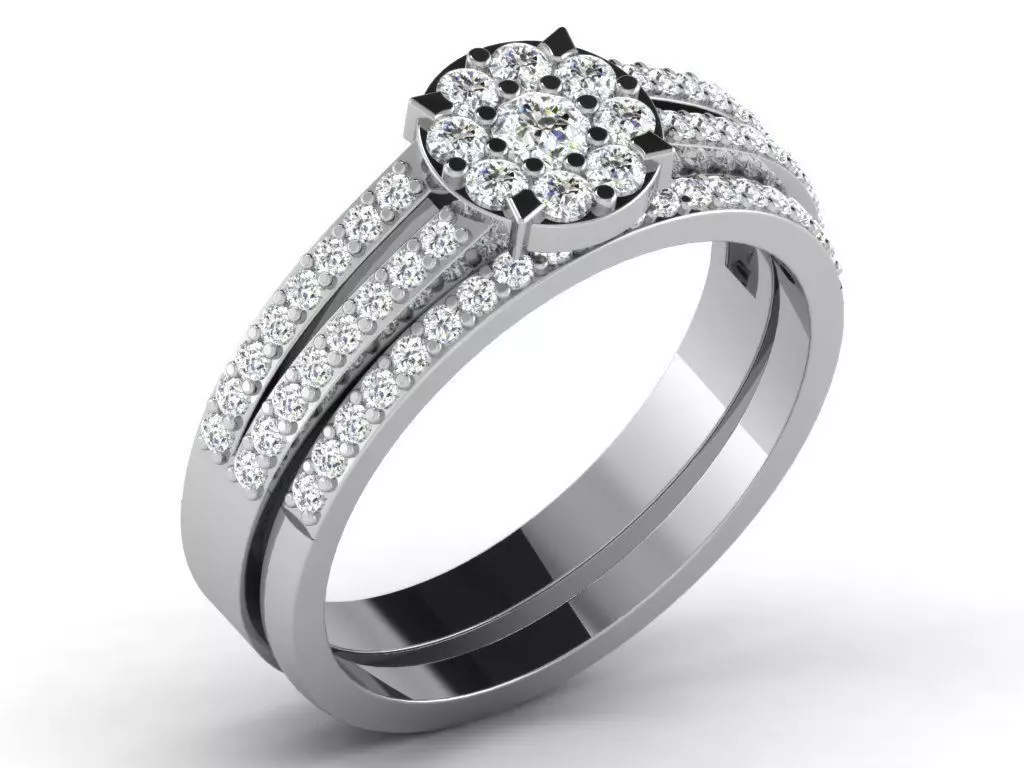 Light Weight White Gold Diamond Ring DR-6725 3D print model_0