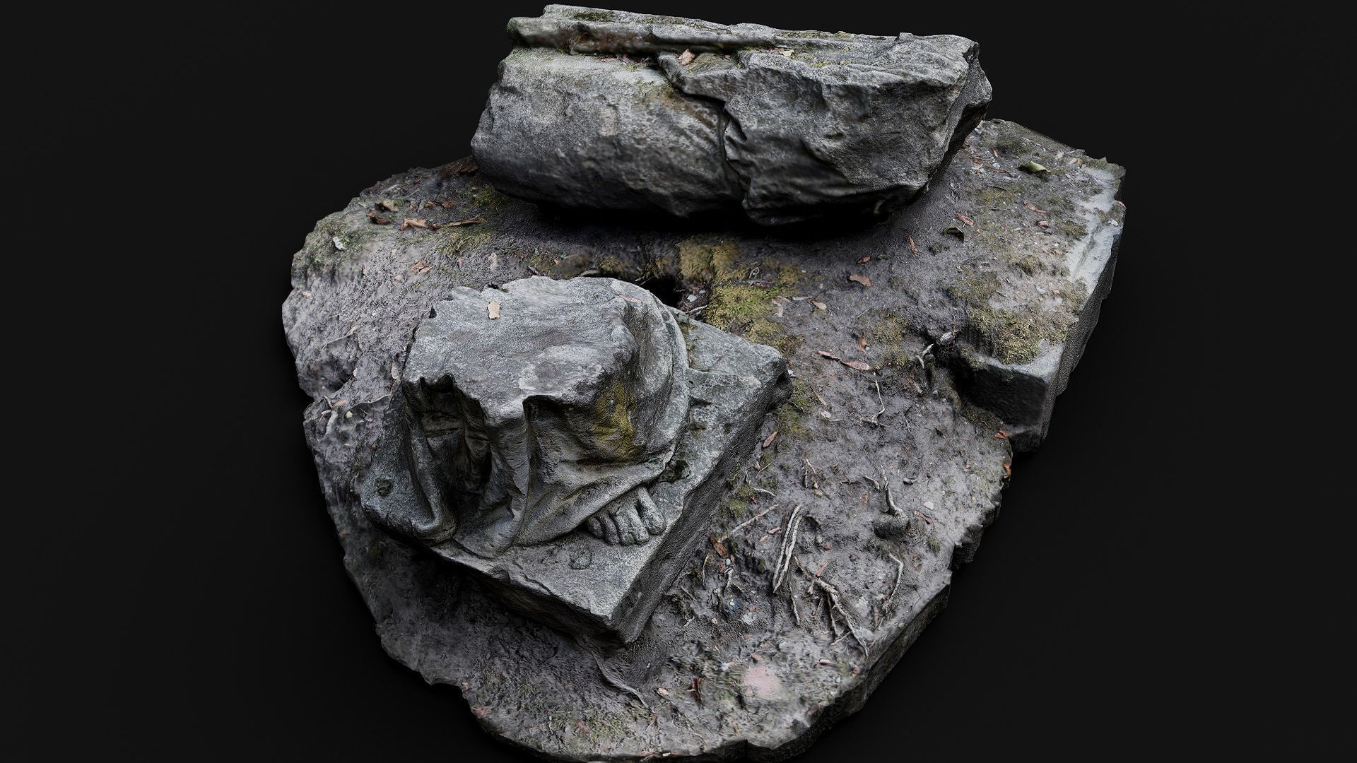 ancient mossy ruins damaged monument photogrammetry Low-poly 3D model_6