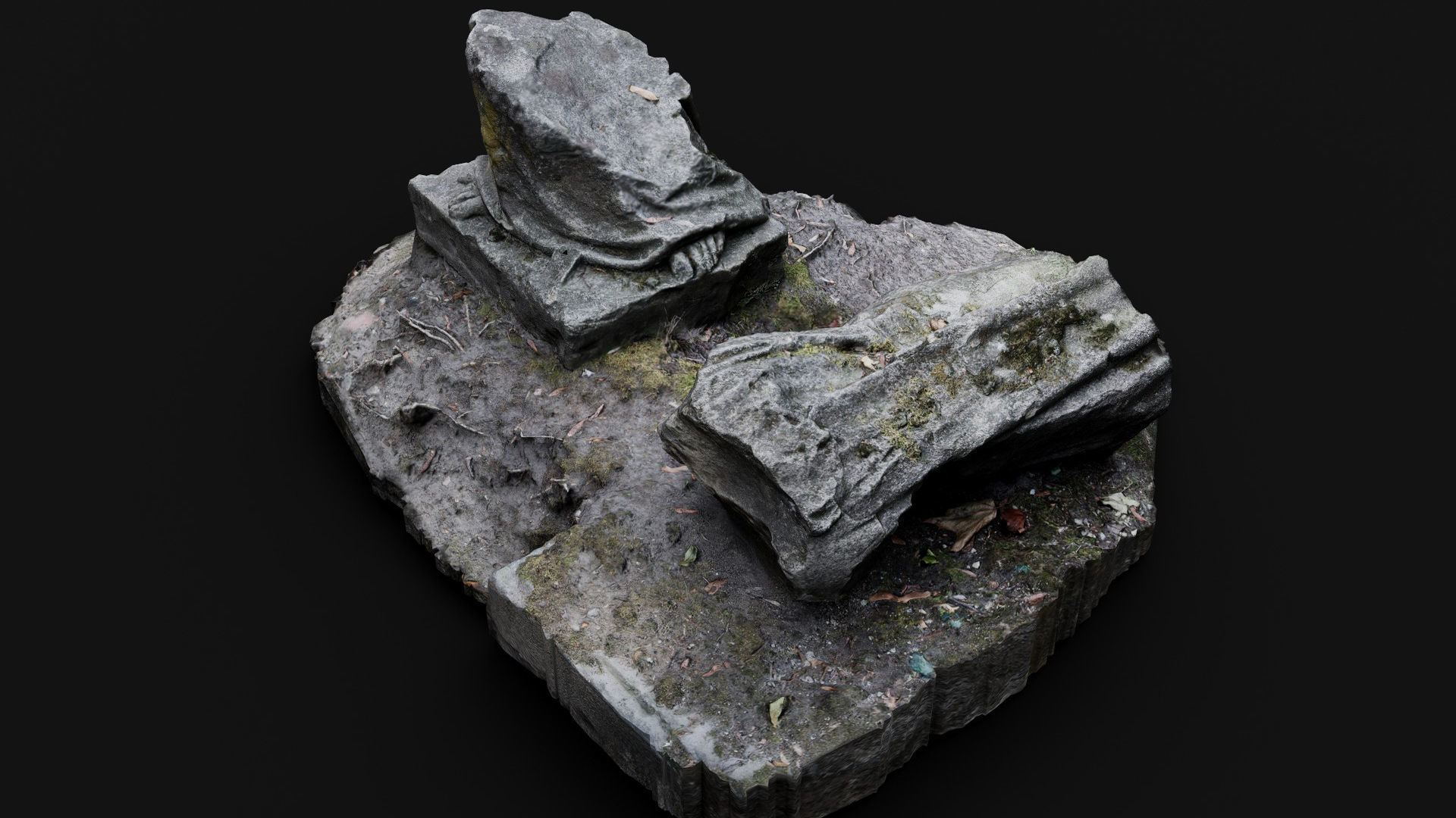 ancient mossy ruins damaged monument photogrammetry Low-poly 3D model_4