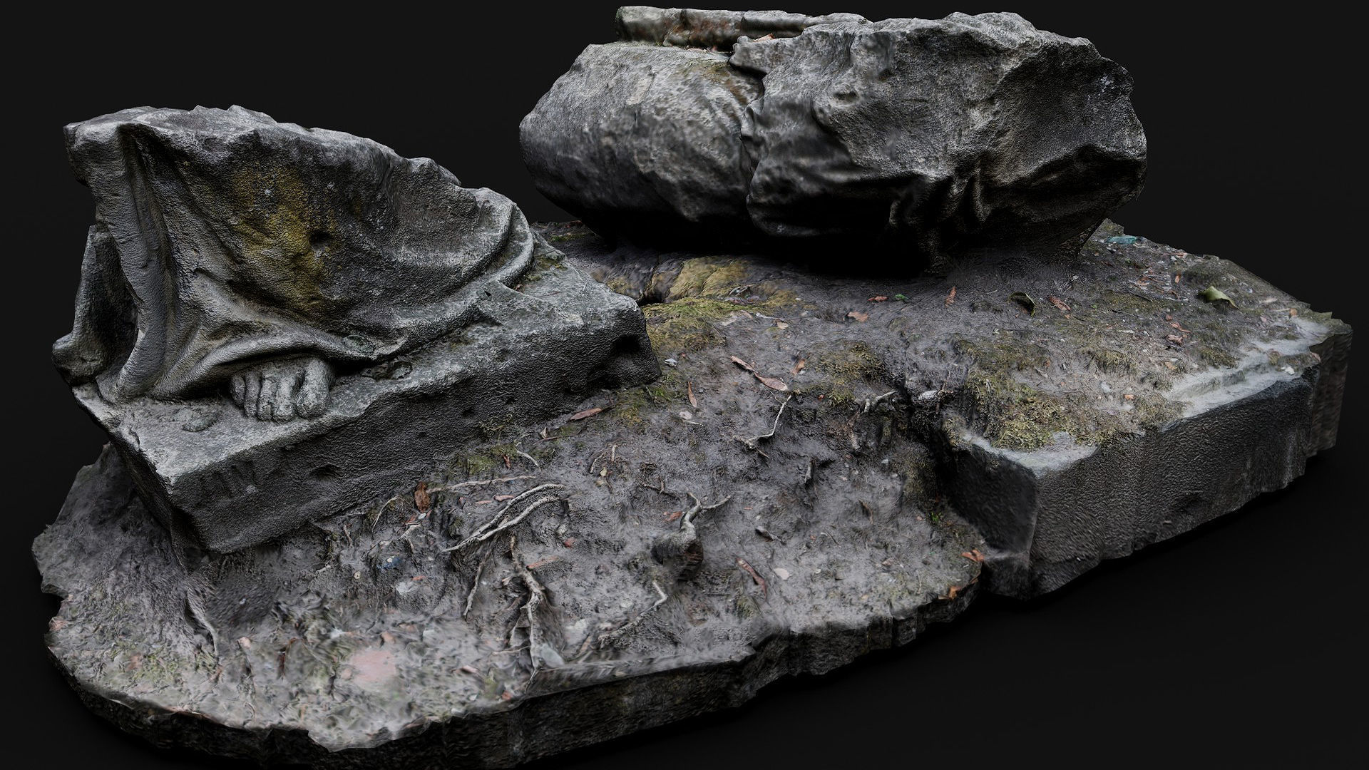 ancient mossy ruins damaged monument photogrammetry Low-poly 3D model_1