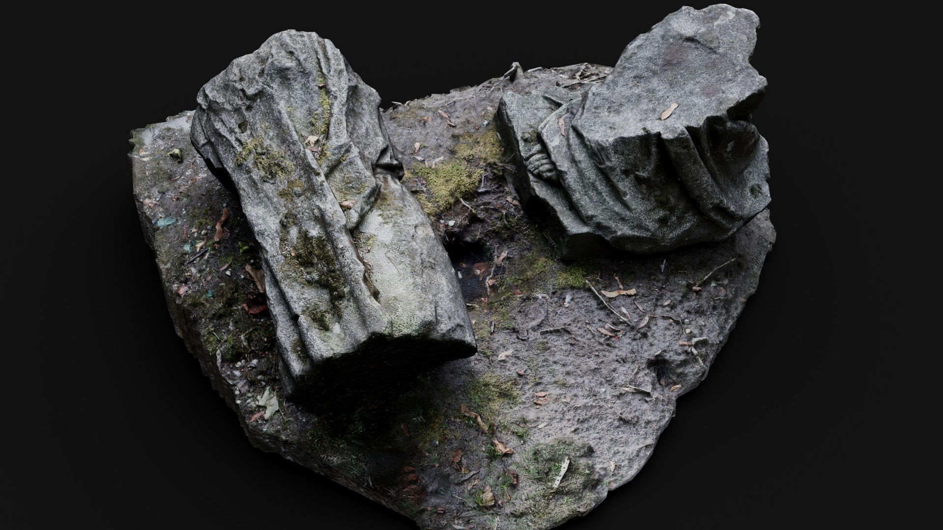 ancient mossy ruins damaged monument photogrammetry Low-poly 3D model_5