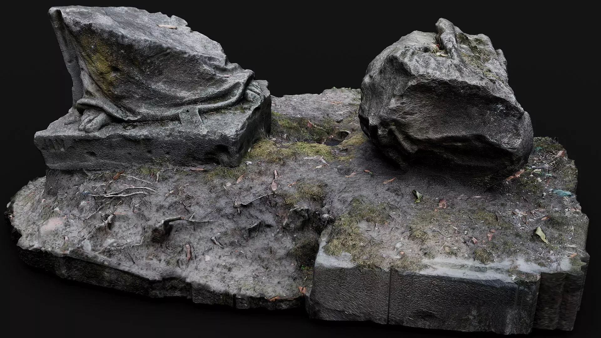 ancient mossy ruins damaged monument photogrammetry Low-poly 3D model_0