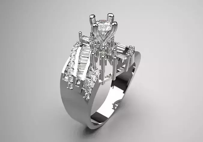 Baguette brilliant diamond engagement ring modern design sr0014