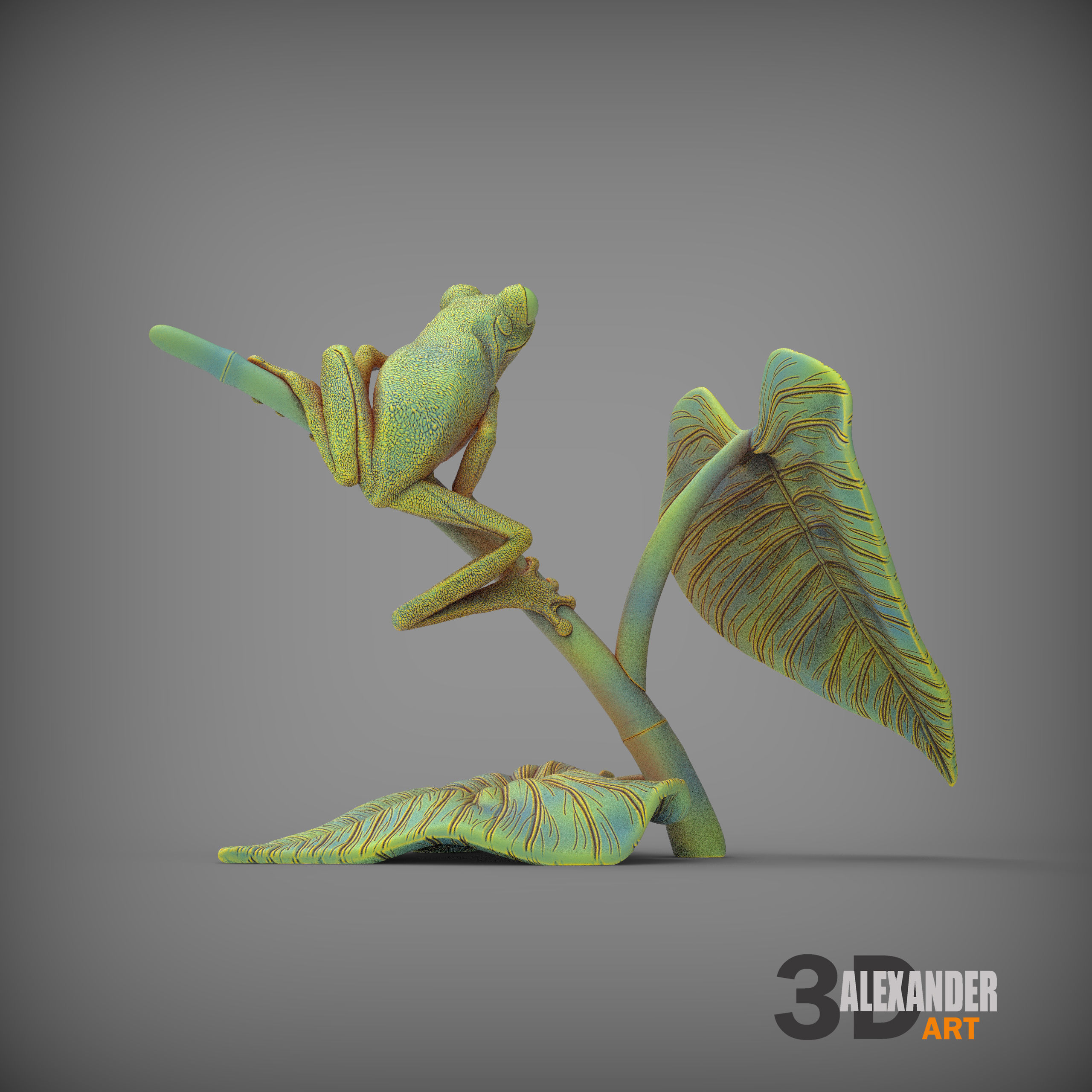 Red-eyed tree frog on a twig 3D print model_3