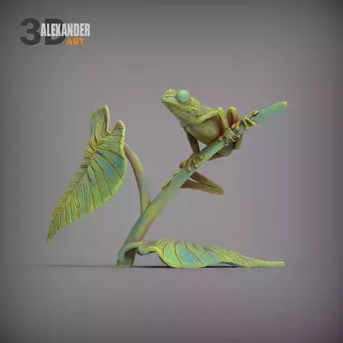Red-eyed tree frog on a twig 3D print model