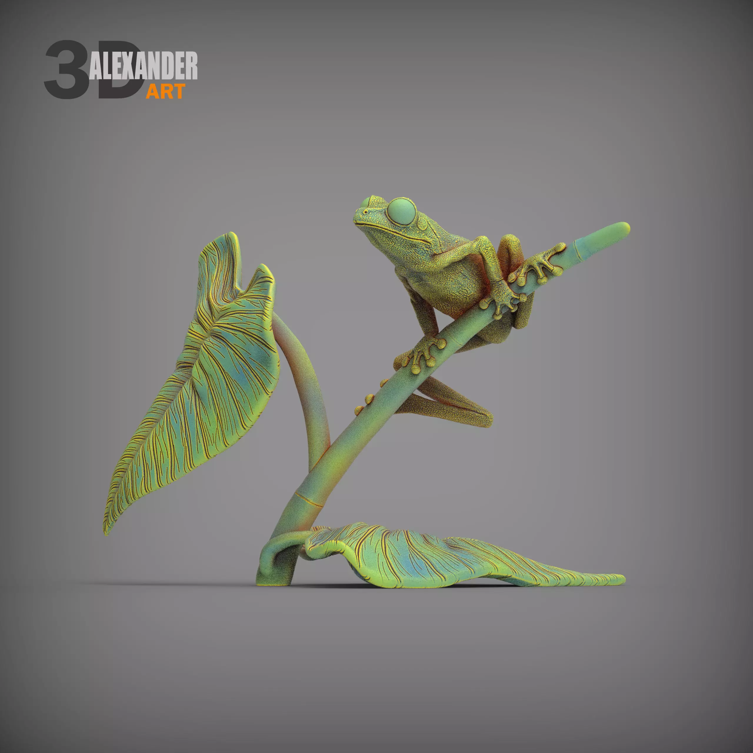 Red-eyed tree frog on a twig 3D print model_0