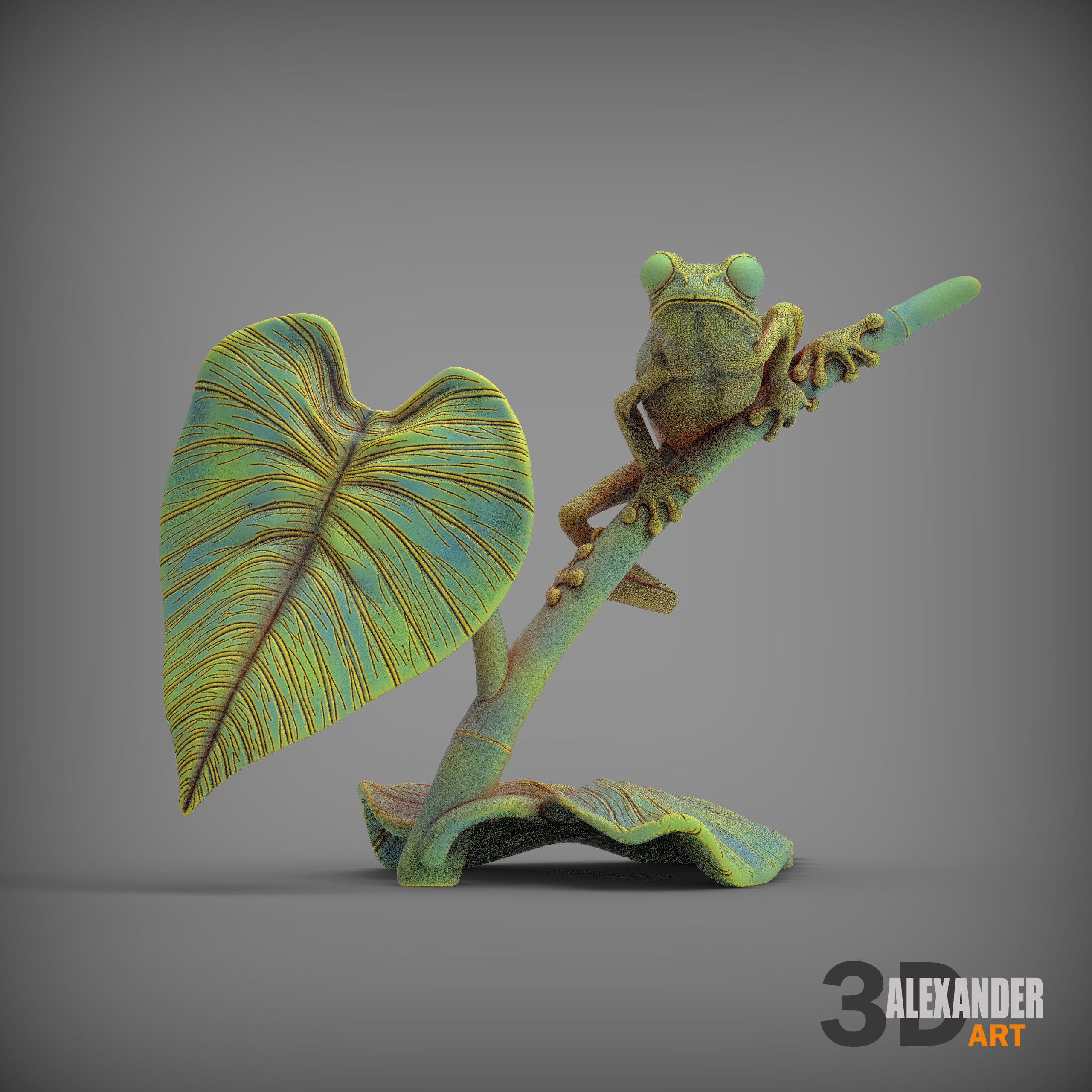 Red-eyed tree frog on a twig 3D print model_1