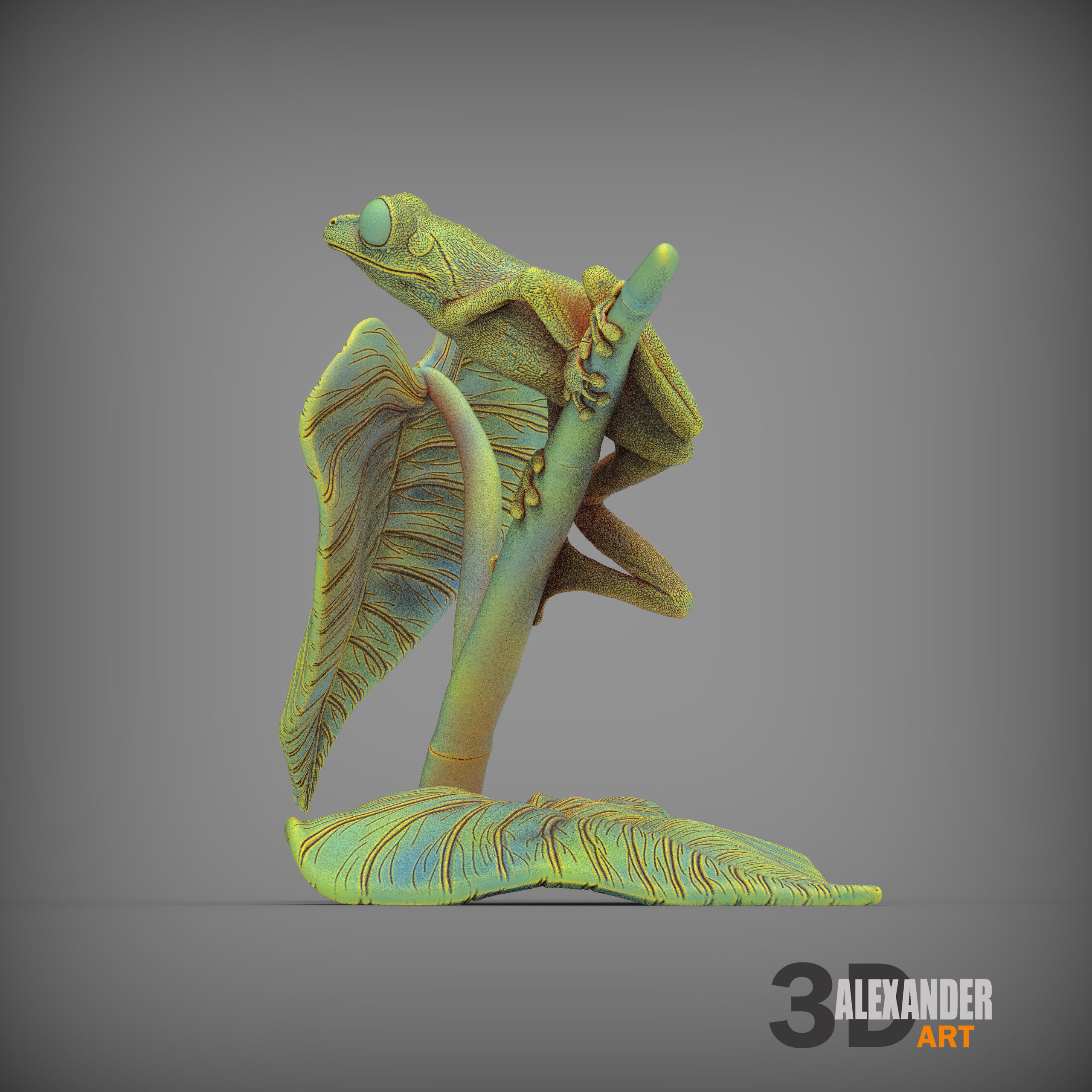 Red-eyed tree frog on a twig 3D print model_4