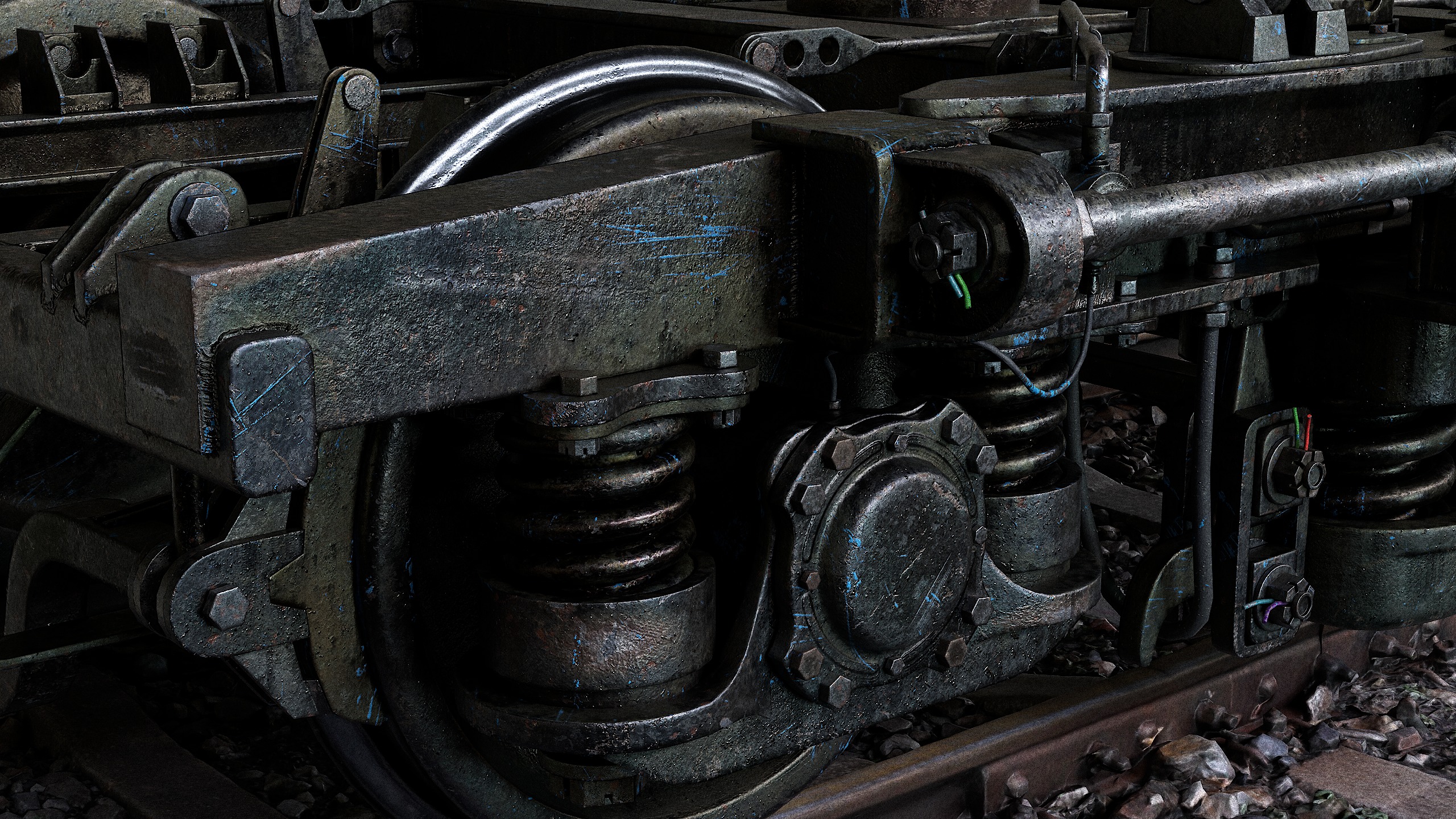 Railway Bogie of Passenger Wagon Low-poly 3D model_4