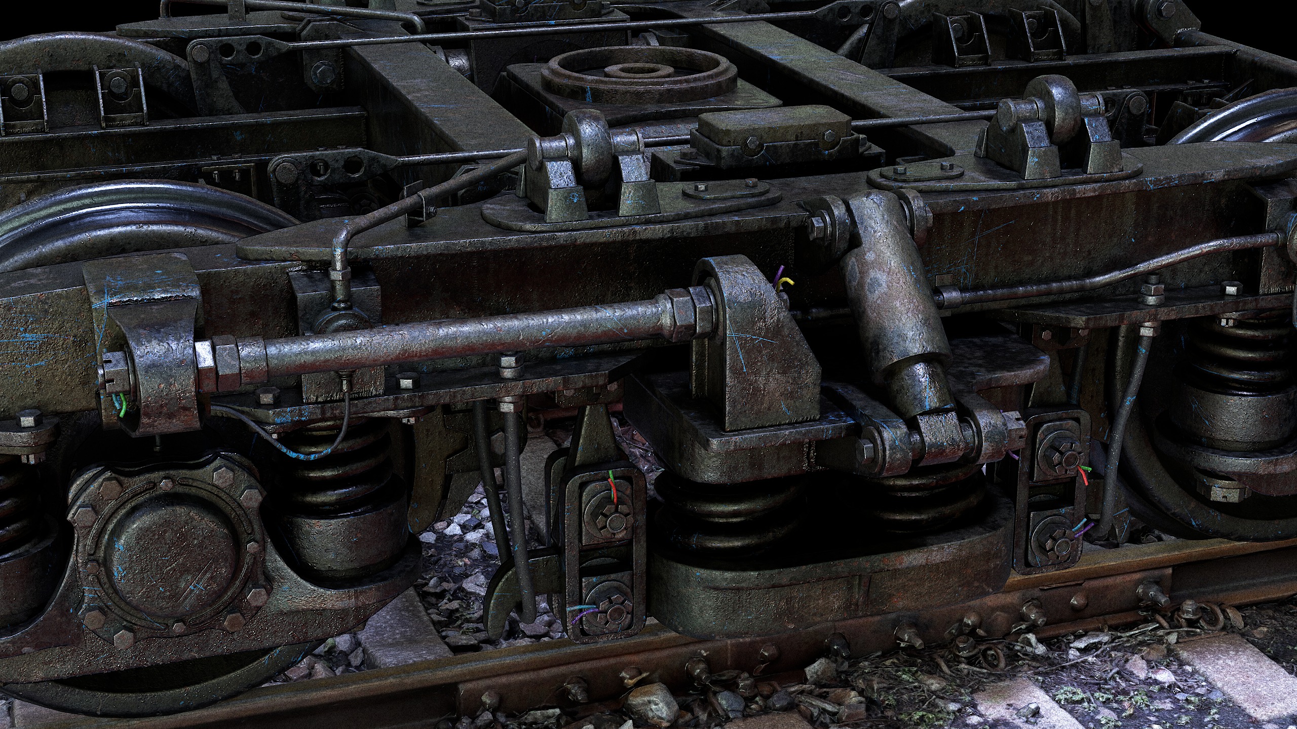 Railway Bogie of Passenger Wagon Low-poly 3D model_7