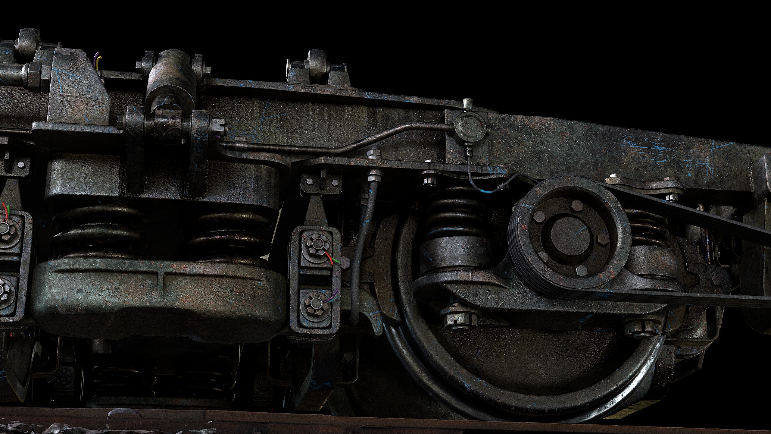 Railway Bogie of Passenger Wagon Low-poly 3D model_5