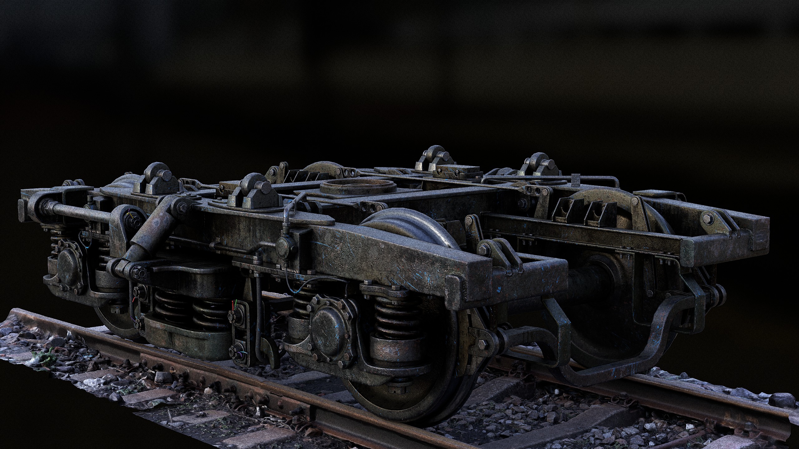 Railway Bogie of Passenger Wagon Low-poly 3D model_2