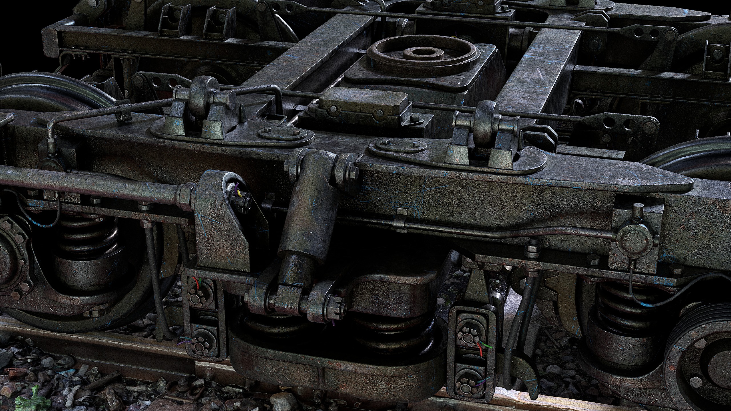 Railway Bogie of Passenger Wagon Low-poly 3D model_8