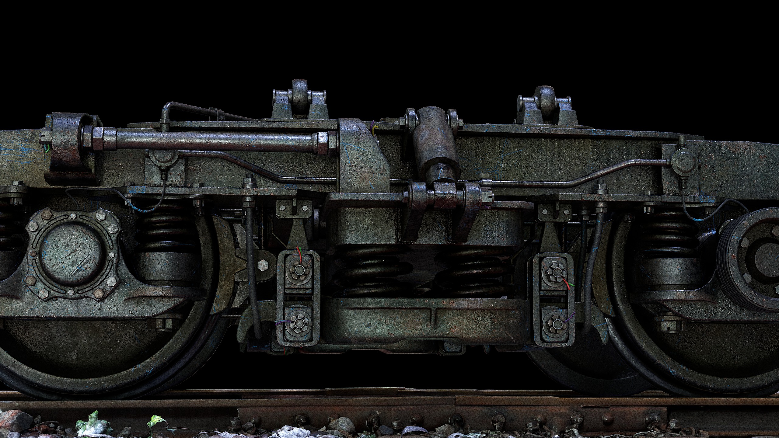 Railway Bogie of Passenger Wagon Low-poly 3D model_3