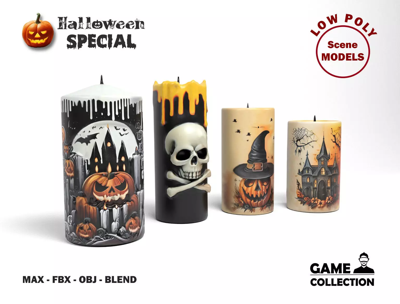 Halloween Candles Low-poly 3D model_0