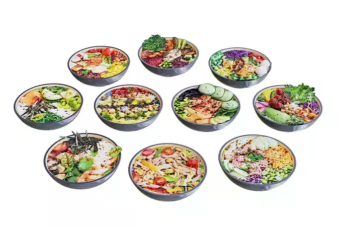 Bowls of mixed salads 3