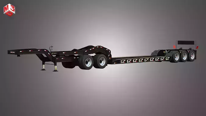 Lowboy Double Trailer - Oversize Load 3D model