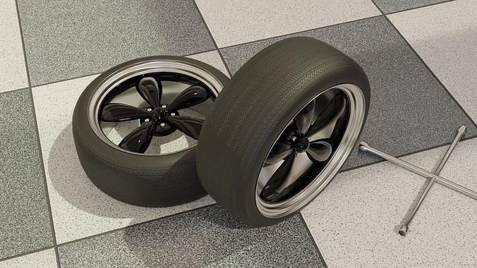 High-Detail Dual-Color Car Wheel for Games and Rendering Low-poly 3D model 4