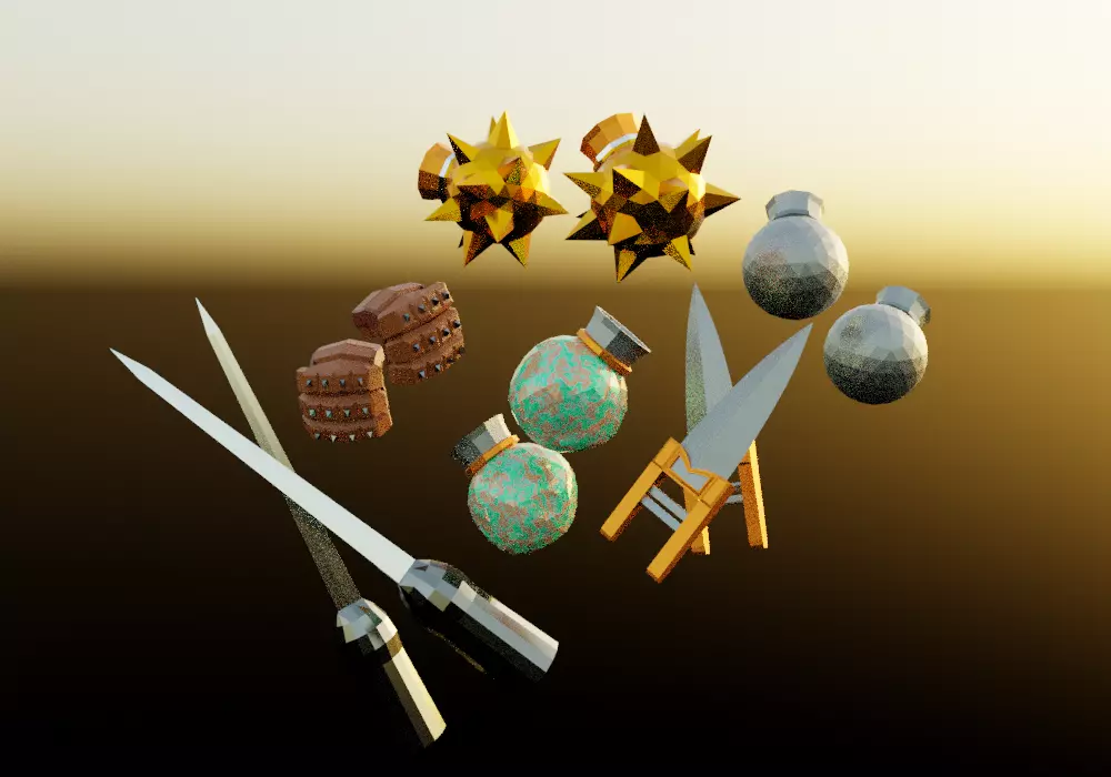 6 Low-poly Fist Medieval Fantasy Weapons For Games Low-poly Low-poly 3D model_0