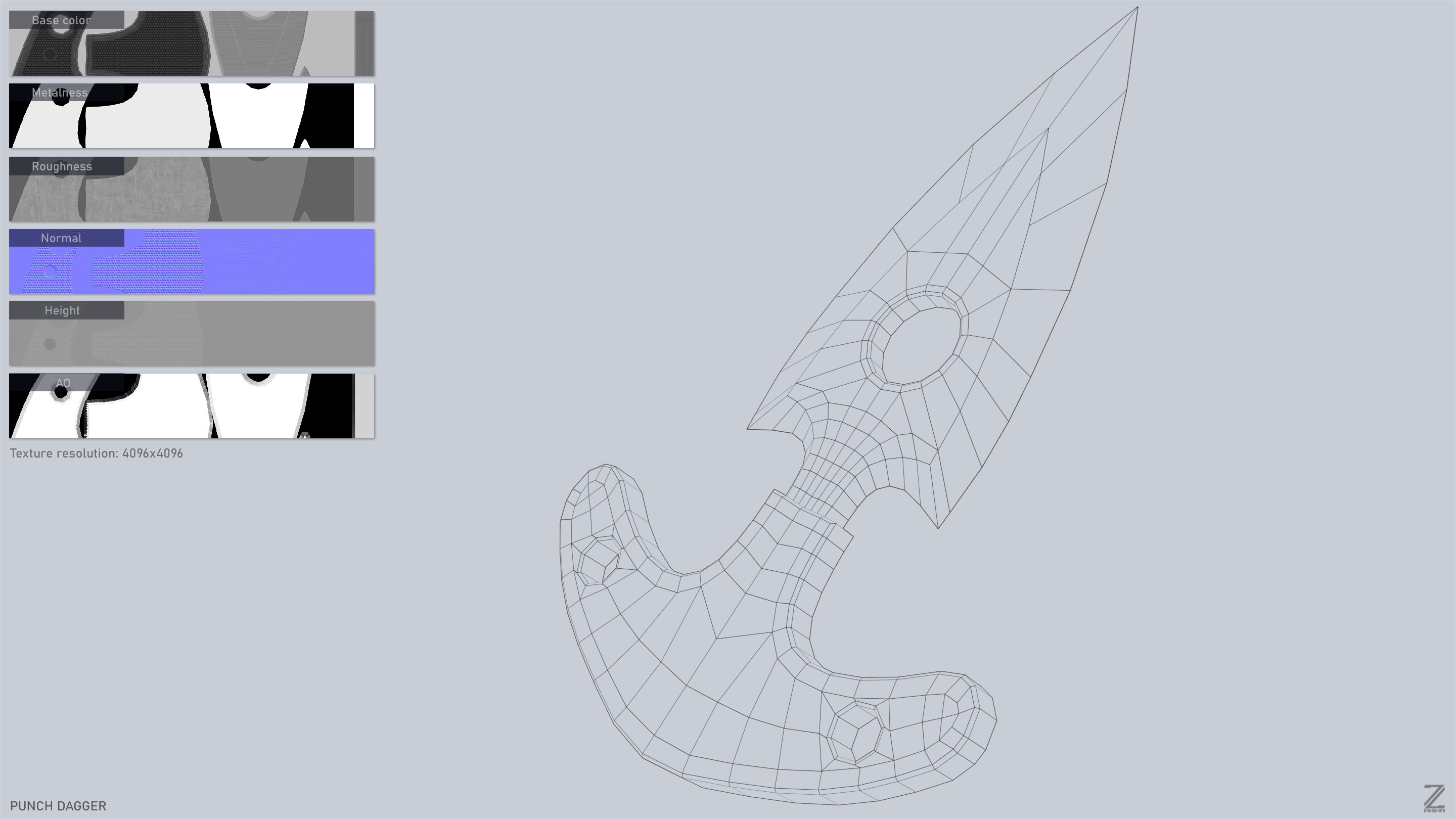 Punch dagger Low-poly 3D model_3