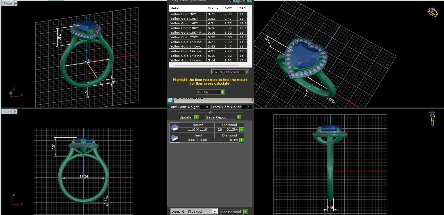 Heart Halo Solitaire ring with 360 view animation 3D print model_9