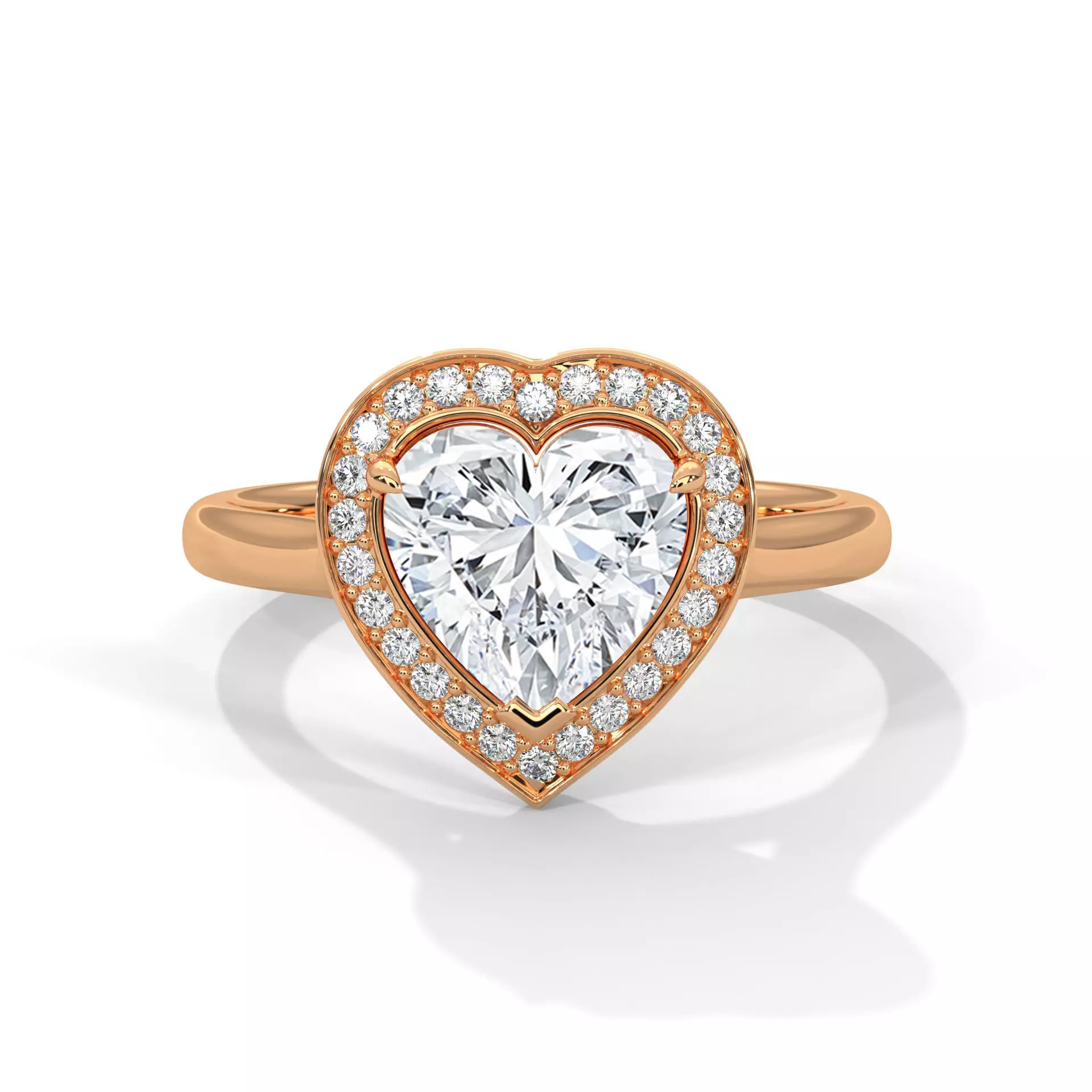 Heart Halo Solitaire ring with 360 view animation 3D print model_0