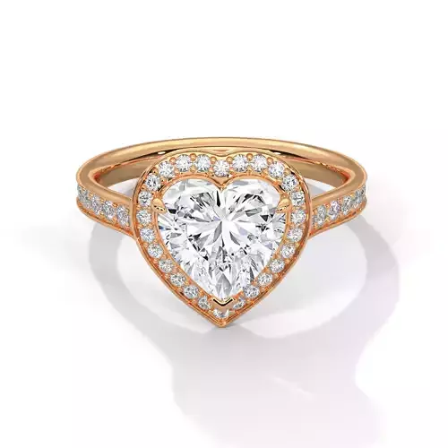 Heart Halo Solitaire ring with 360 view animation
