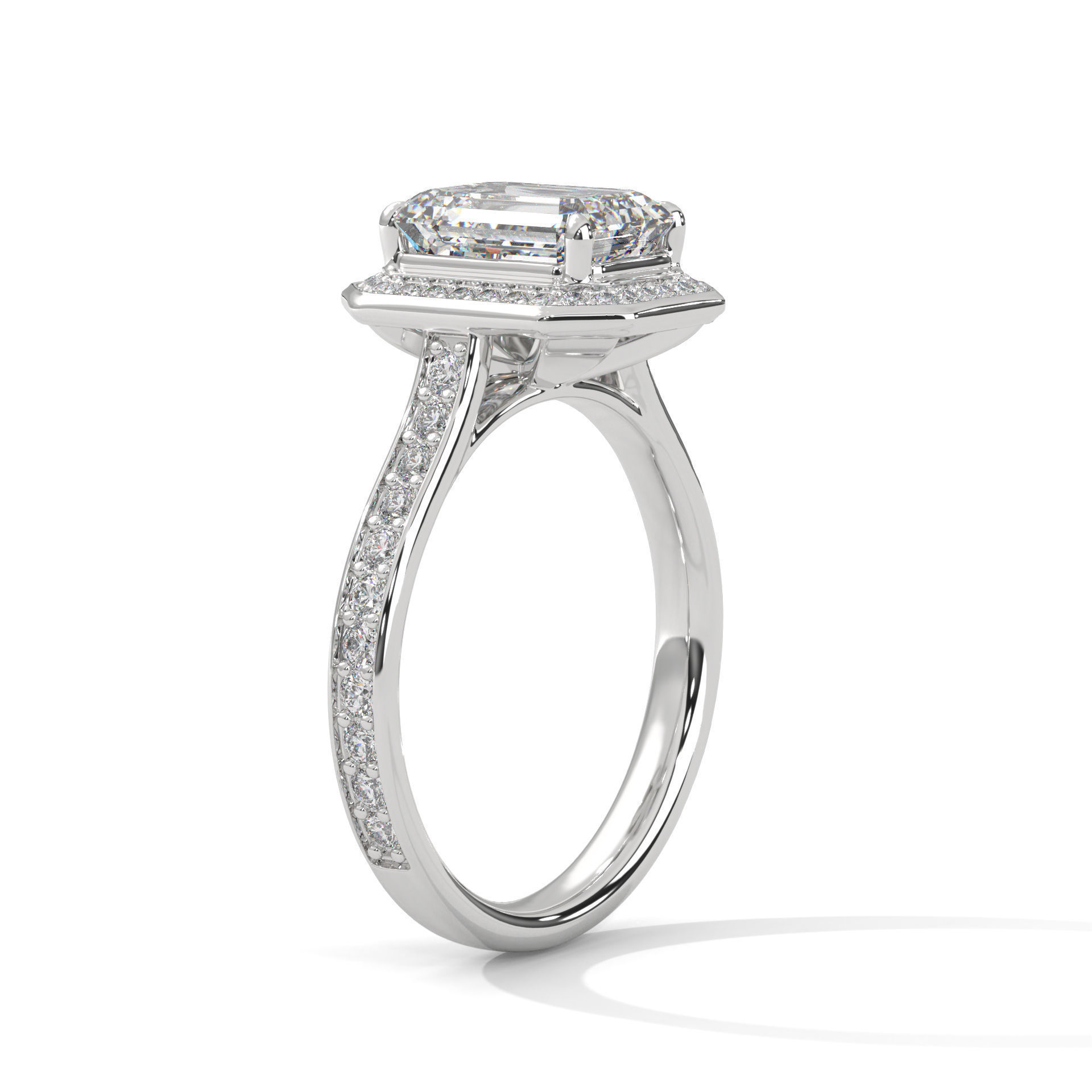 Emerald Halo Solitaire ring with 360 view animation 3D print model_4