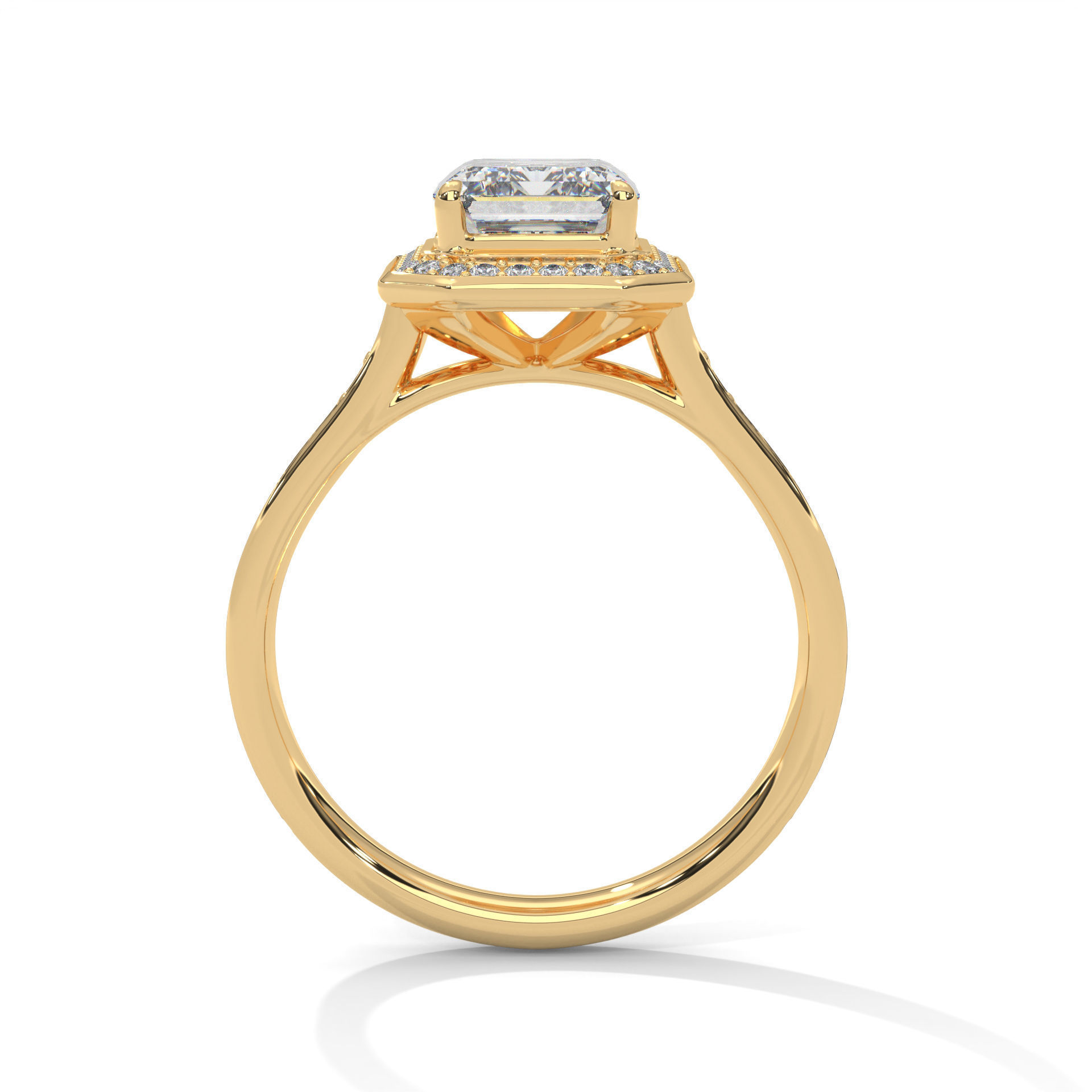 Emerald Halo Solitaire ring with 360 view animation 3D print model_6