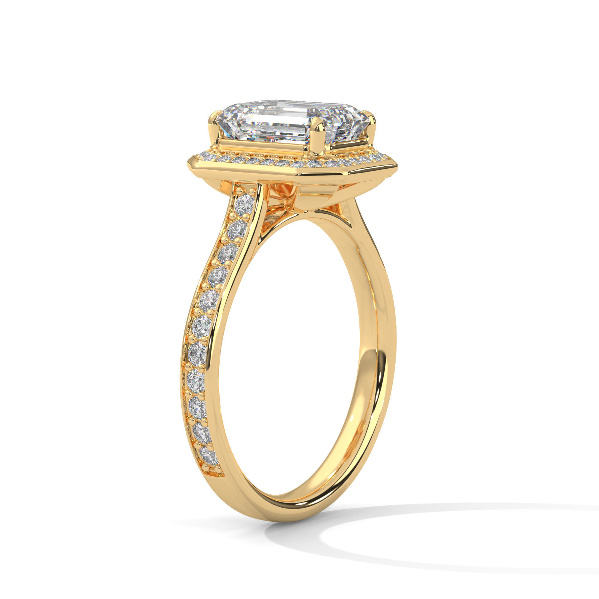 Emerald Halo Solitaire ring with 360 view animation 3D print model_5