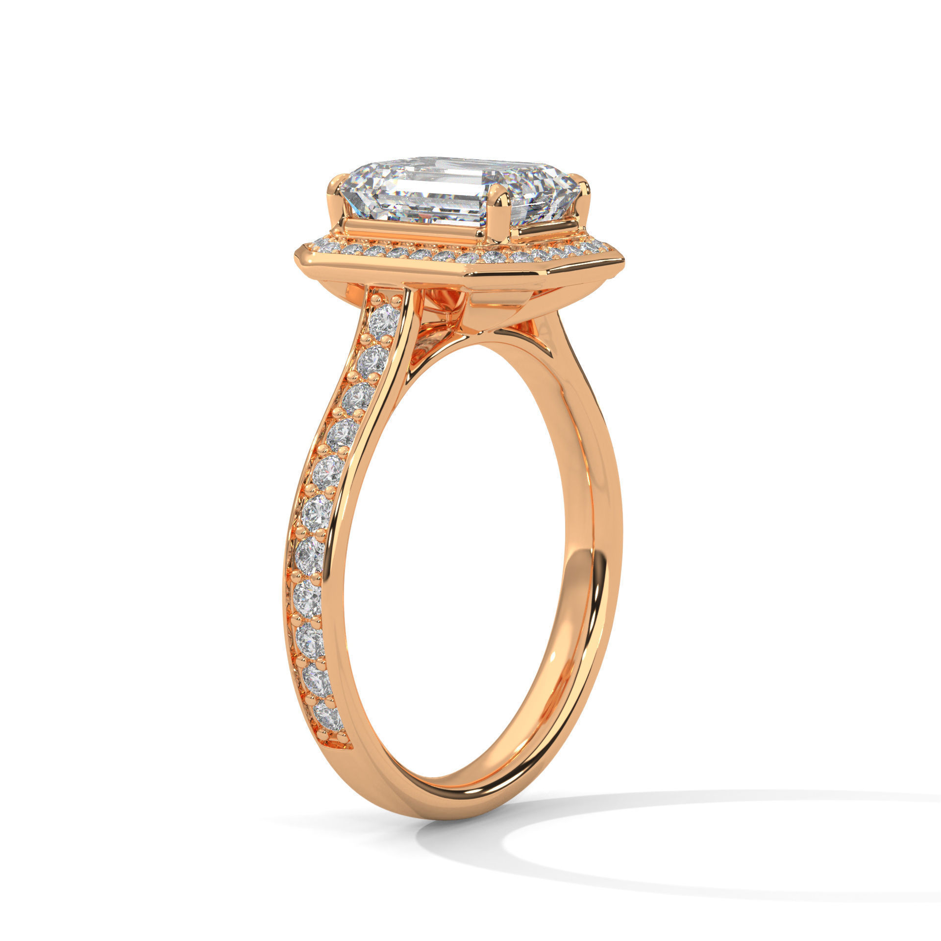 Emerald Halo Solitaire ring with 360 view animation 3D print model_3