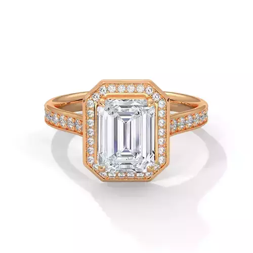 Emerald Halo Solitaire ring with 360 view animation 3D print model