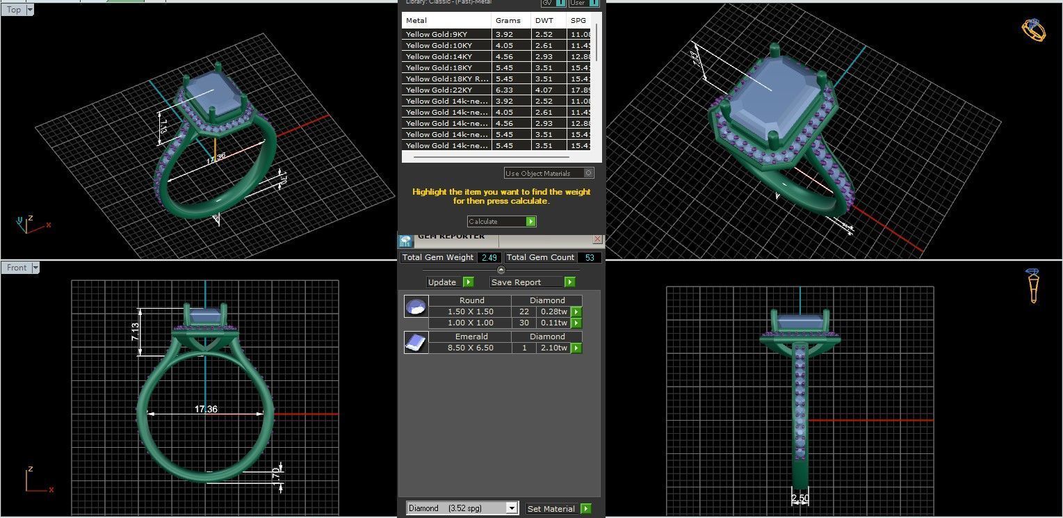 Emerald Halo Solitaire ring with 360 view animation 3D print model_9