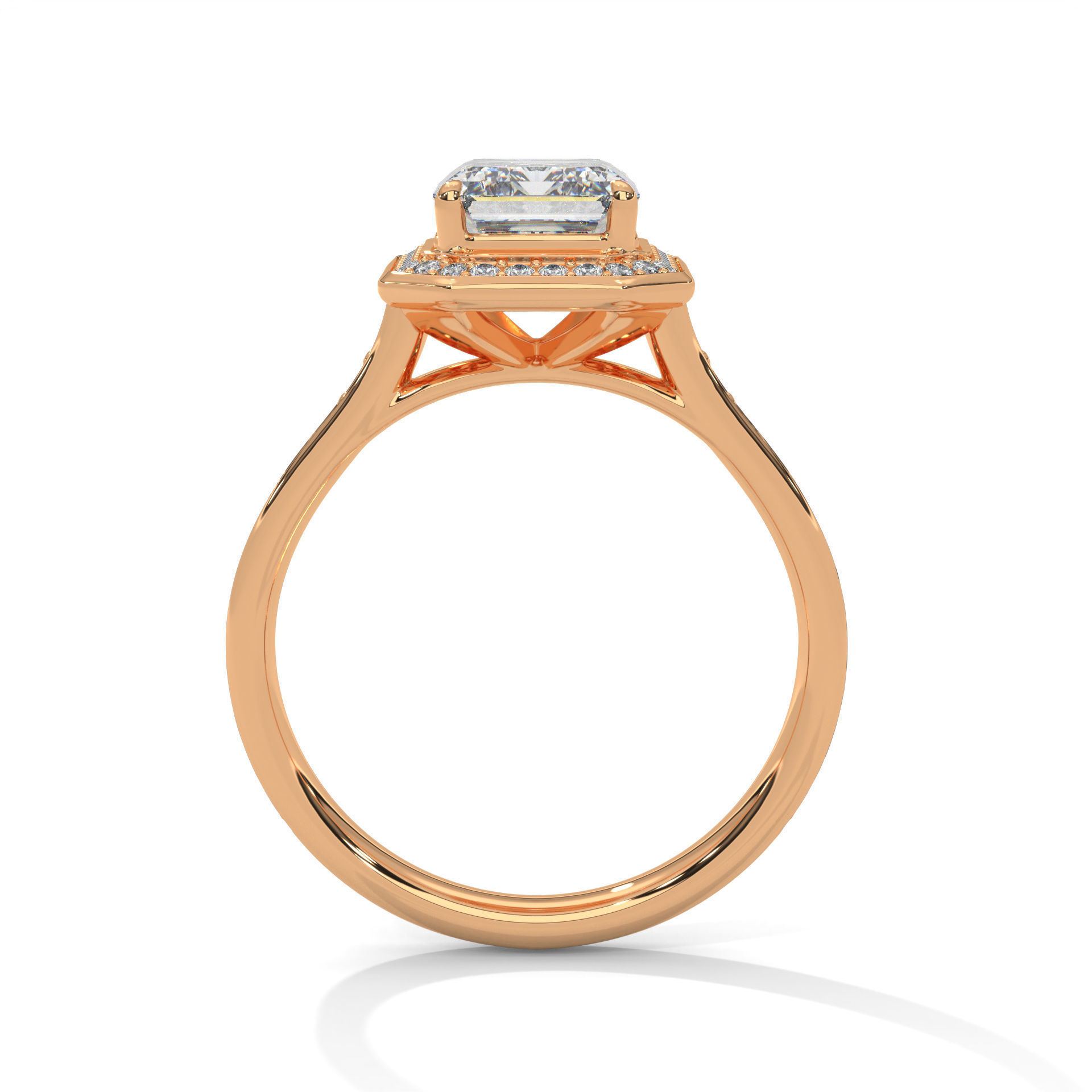 Emerald Halo Solitaire ring with 360 view animation 3D print model_7
