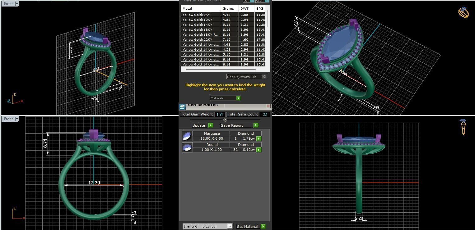 Marquise Halo Solitaire ring with 360 view animation 3D print model_9