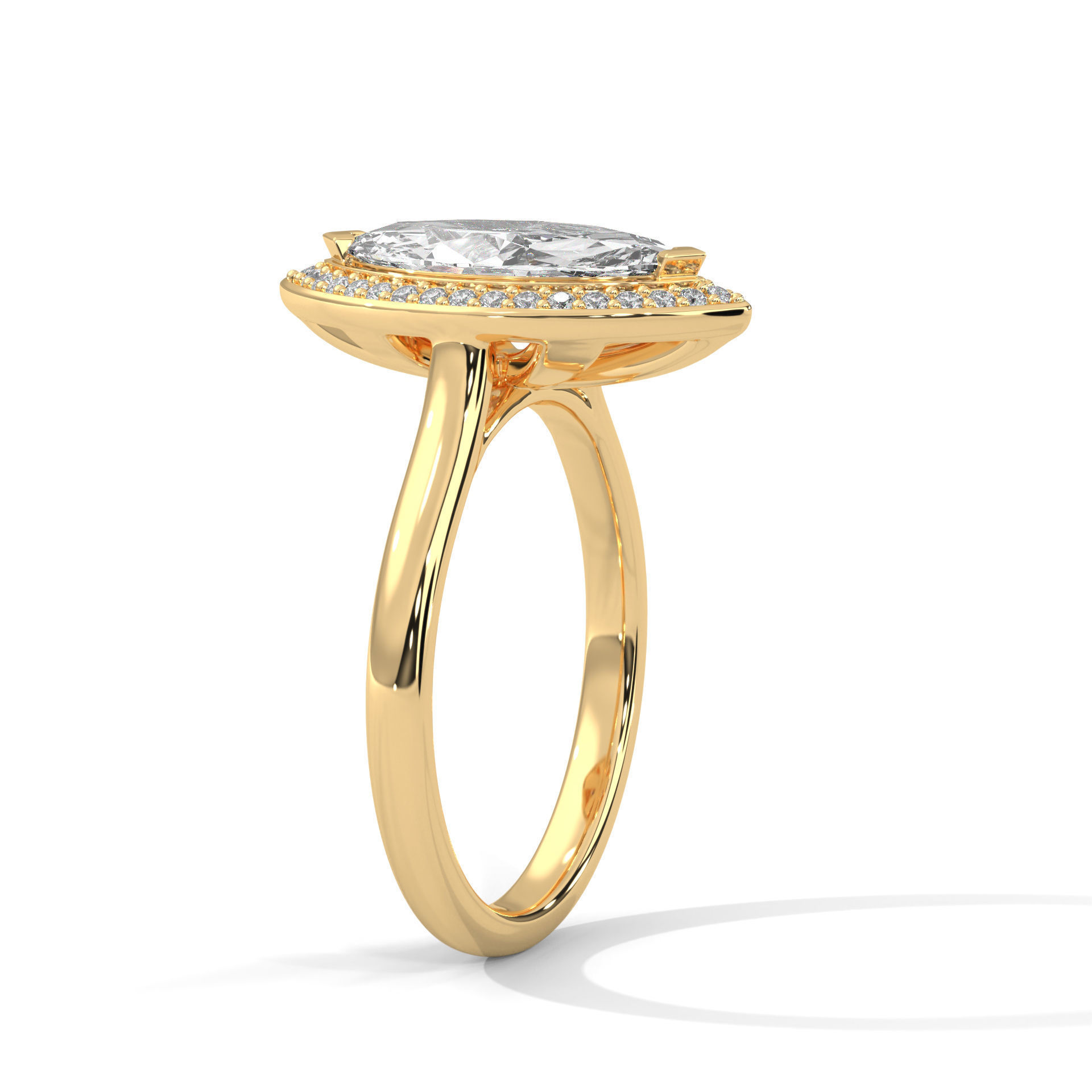 Marquise Halo Solitaire ring with 360 view animation 3D print model_4