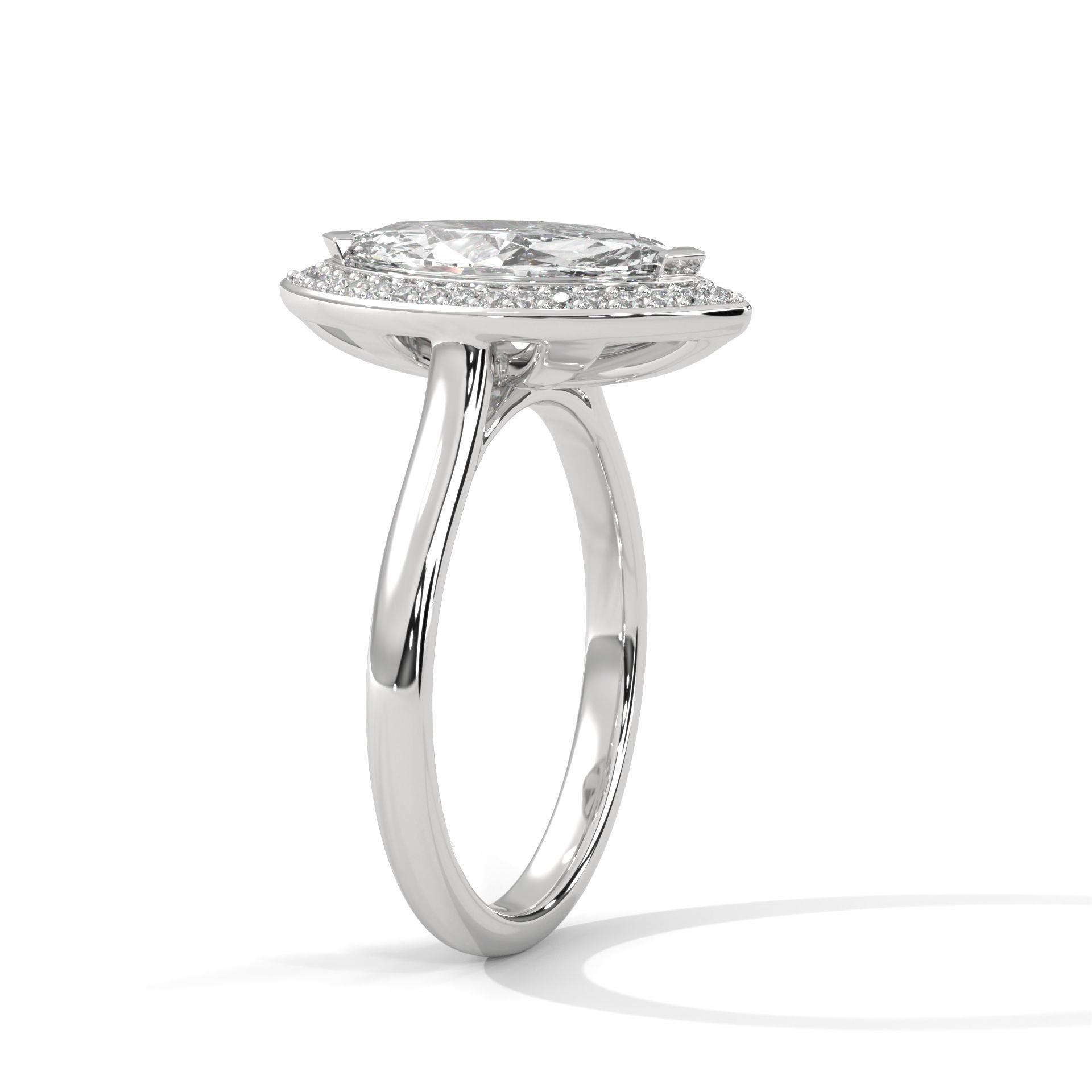 Marquise Halo Solitaire ring with 360 view animation 3D print model_5