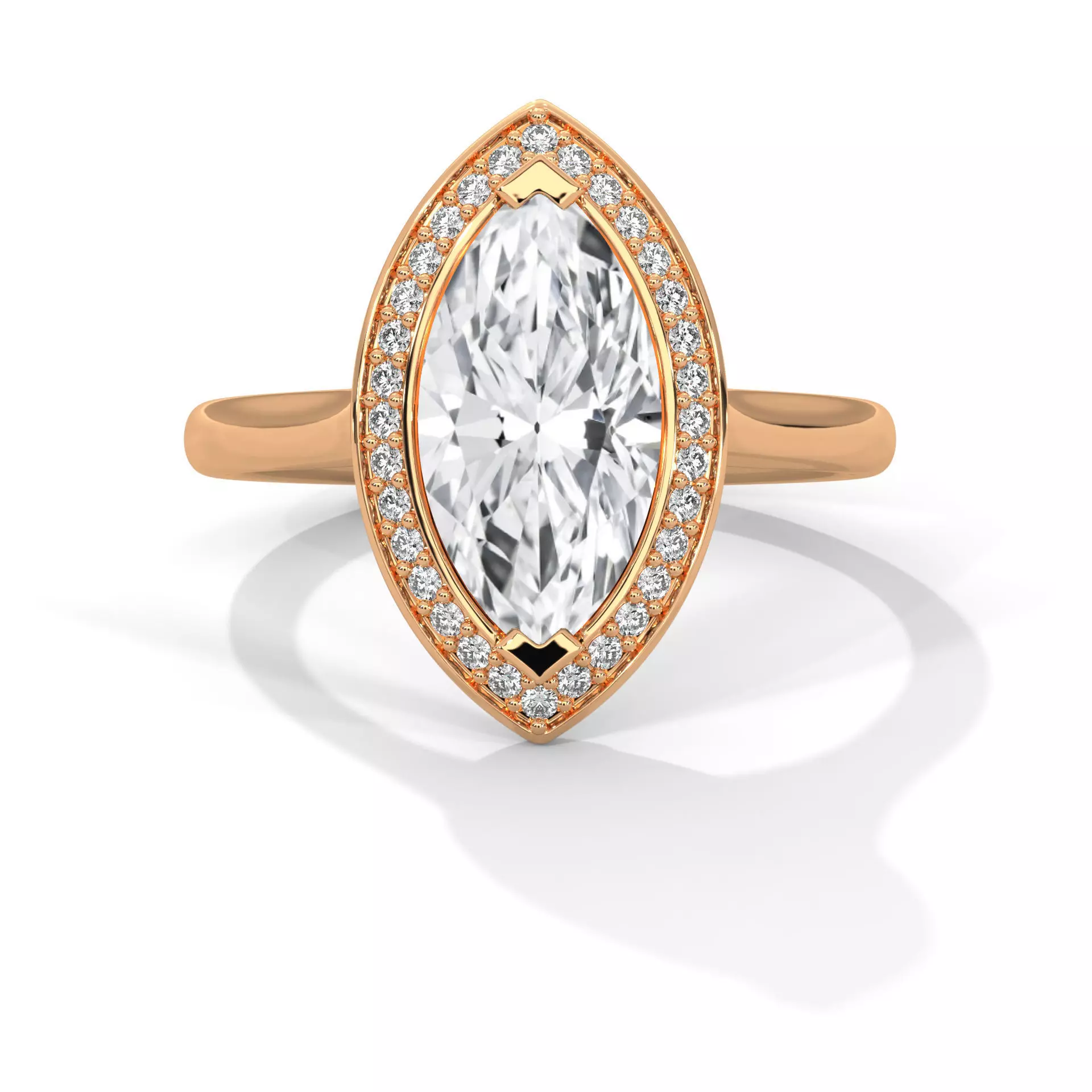 Marquise Halo Solitaire ring with 360 view animation 3D print model_0