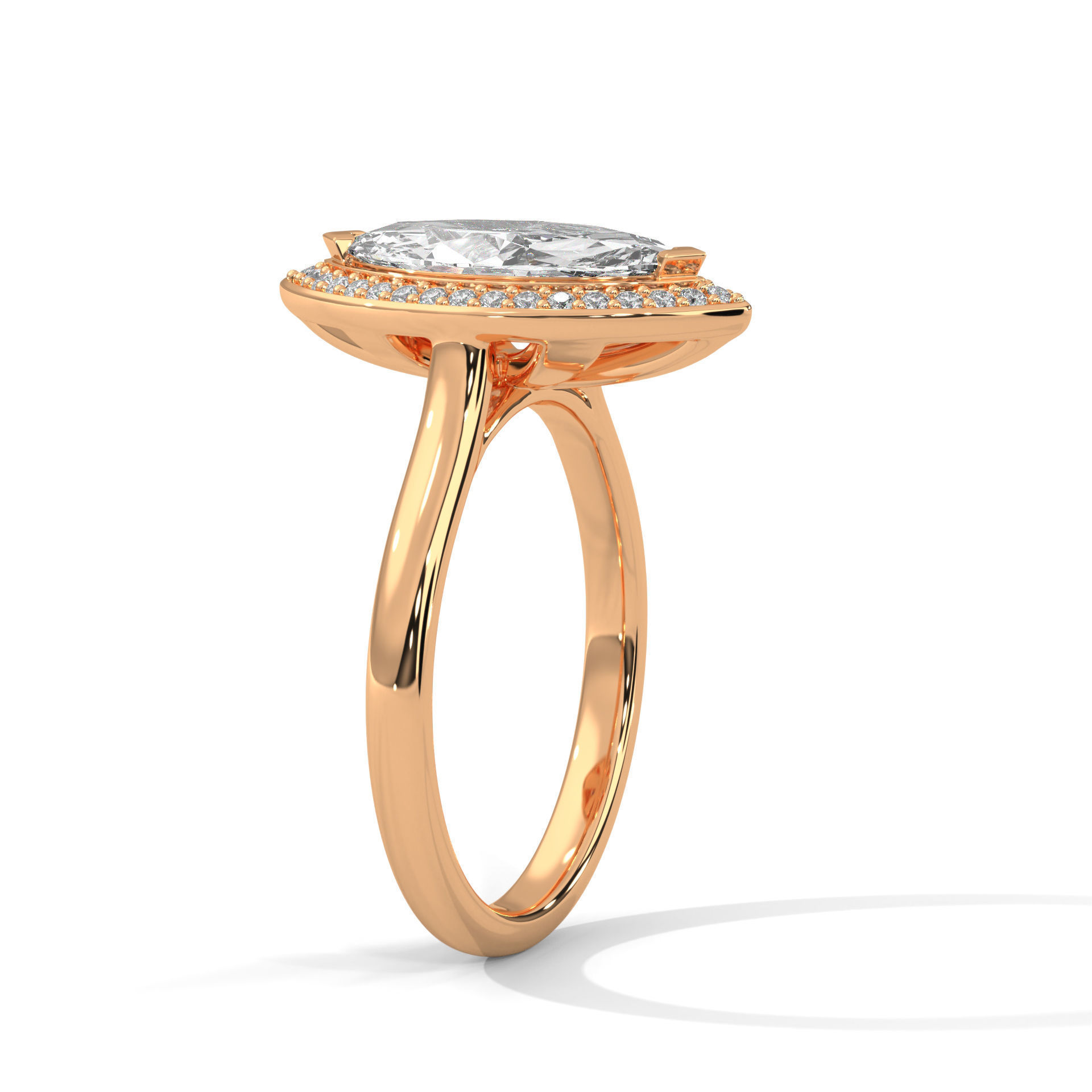 Marquise Halo Solitaire ring with 360 view animation 3D print model_3