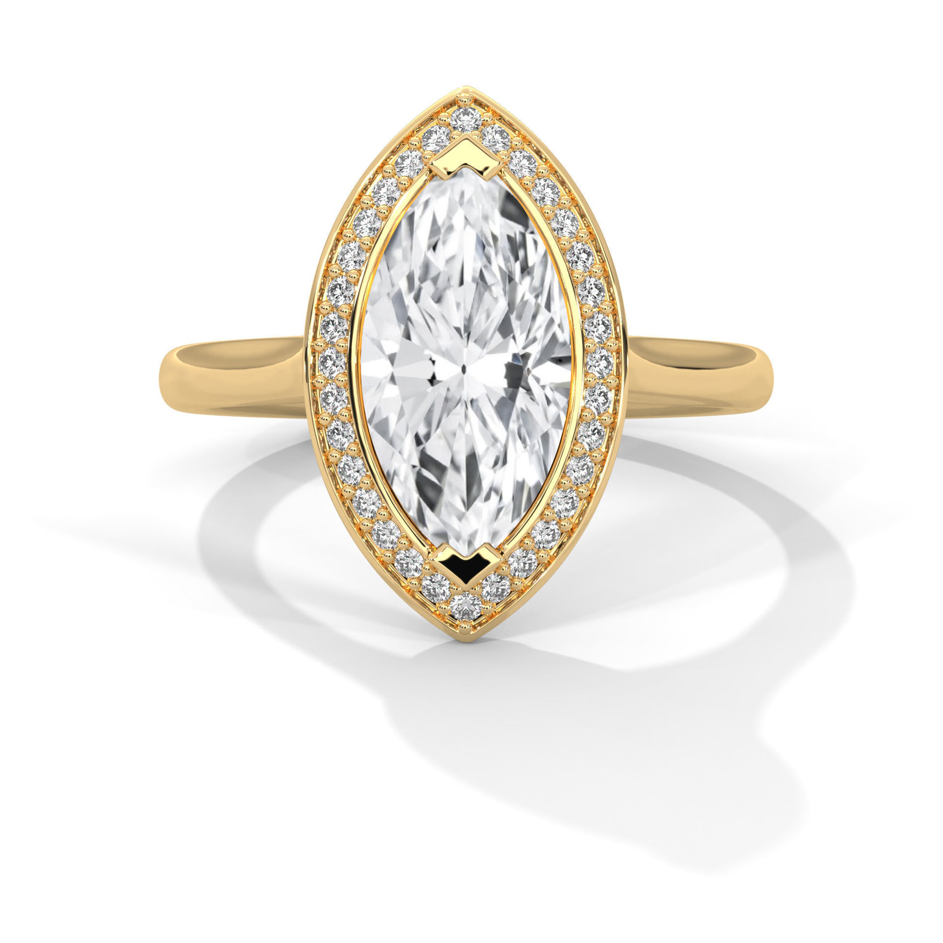 Marquise Halo Solitaire ring with 360 view animation 3D print model_1