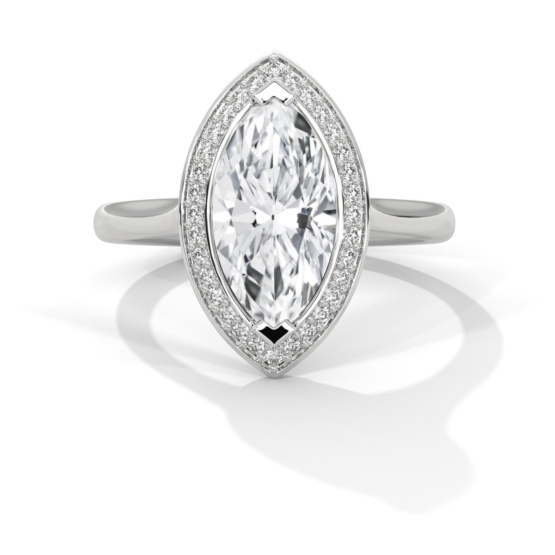 Marquise Halo Solitaire ring with 360 view animation 3D print model_2