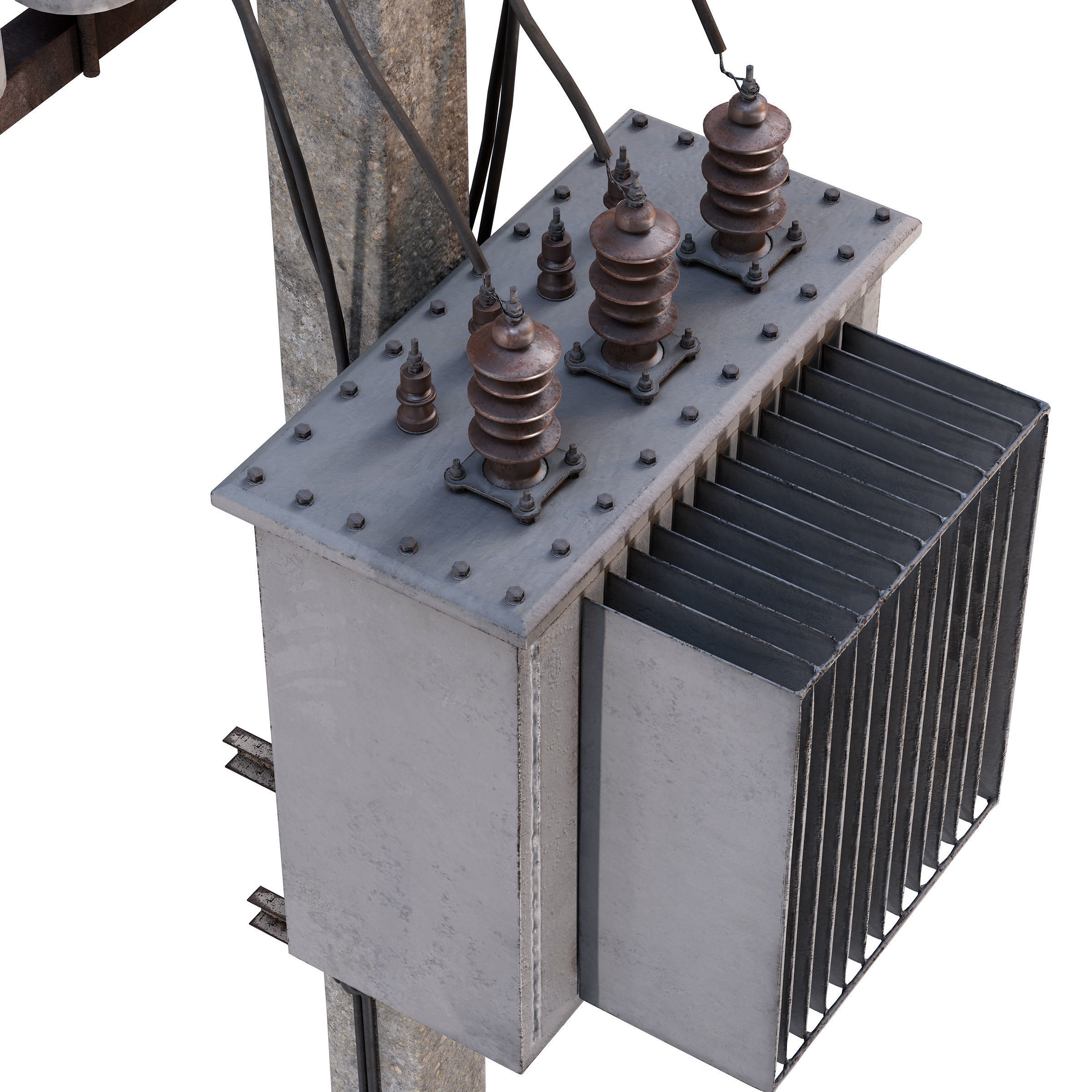 Concrete Power Line Pole with Transformer 3D model_3