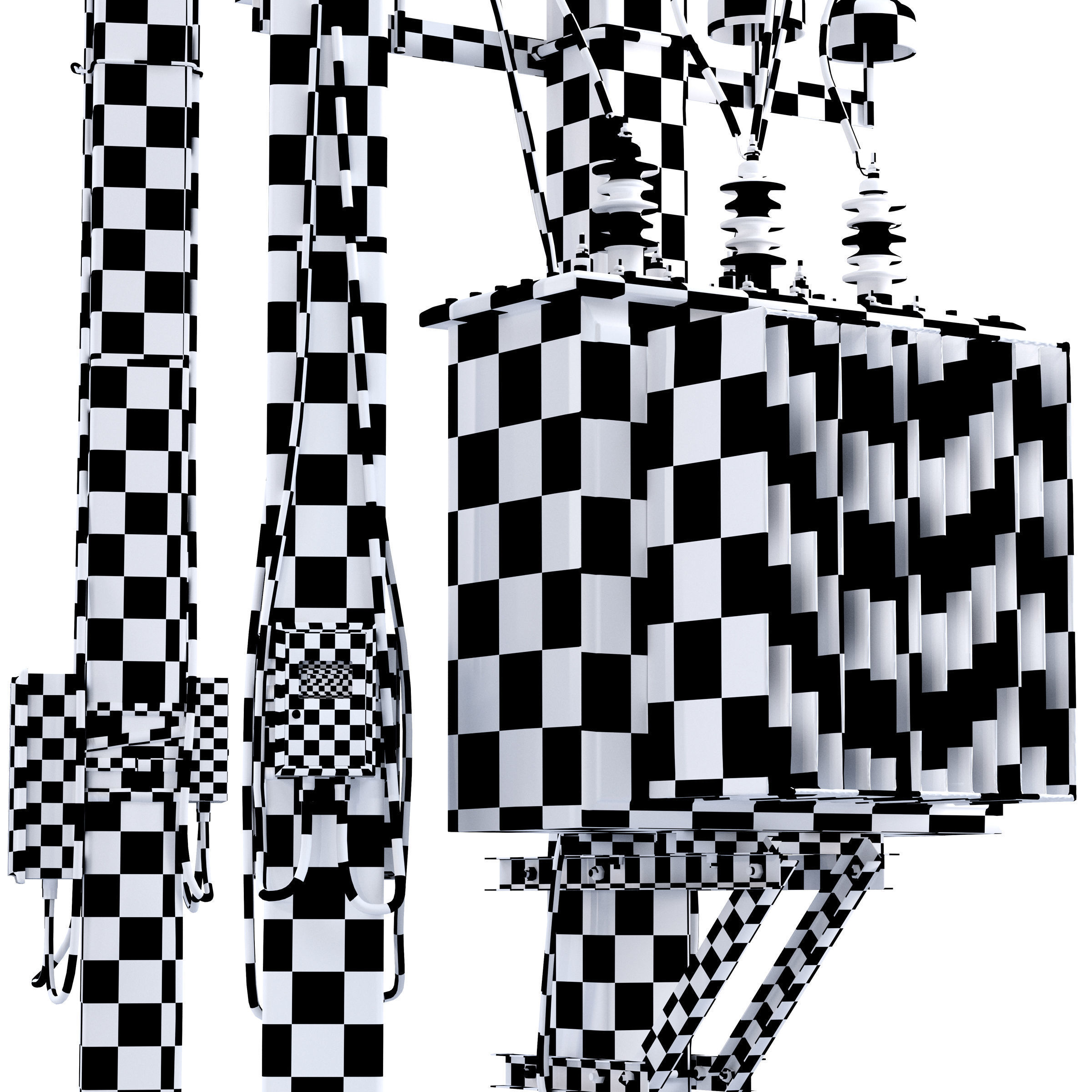 Concrete Power Line Pole with Transformer 3D model_6