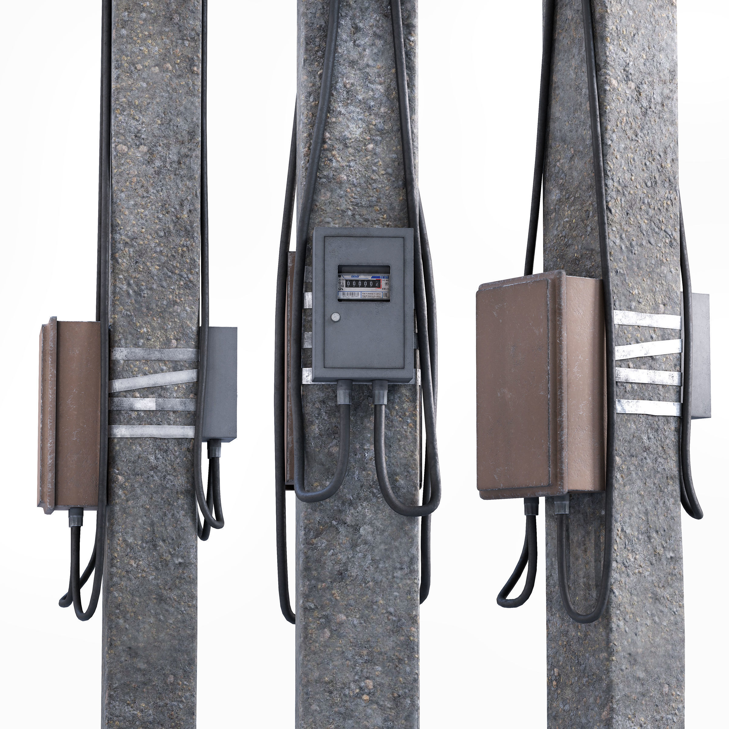 Concrete Power Line Pole with Transformer 3D model_1