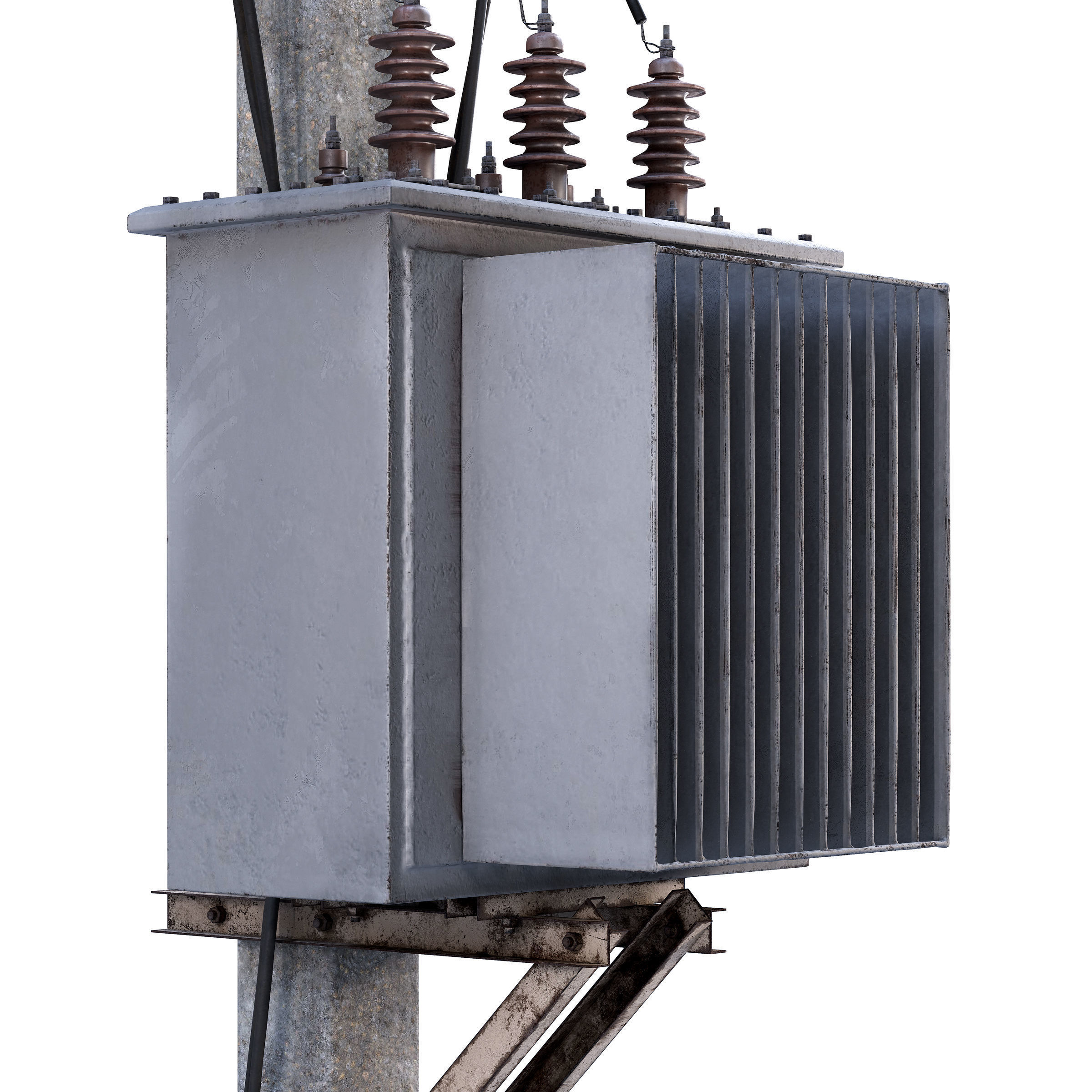 Concrete Power Line Pole with Transformer 3D model_4