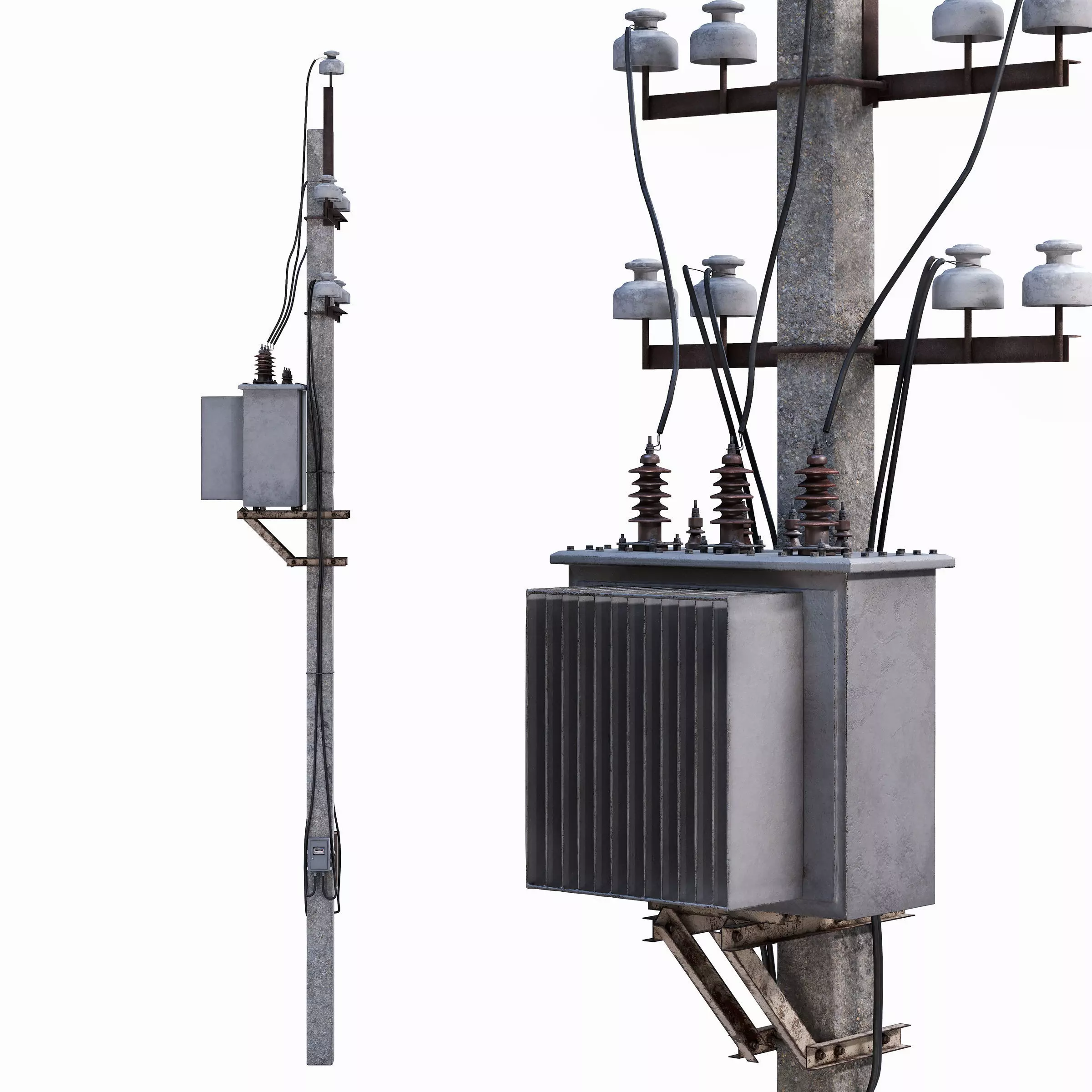 Concrete Power Line Pole with Transformer 3D model_0