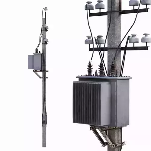 Concrete Power Line Pole with Transformer 3D model
