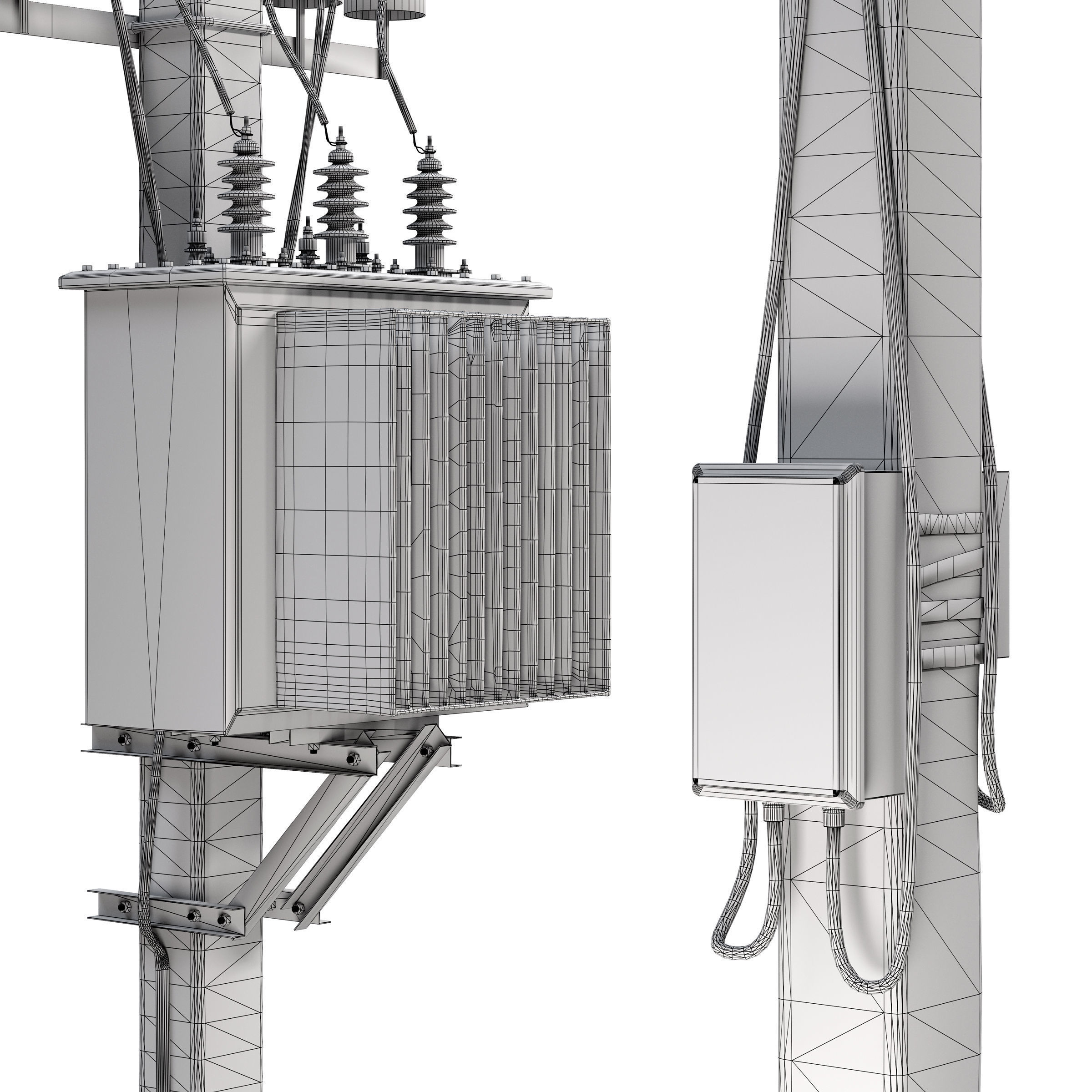 Concrete Power Line Pole with Transformer 3D model_5