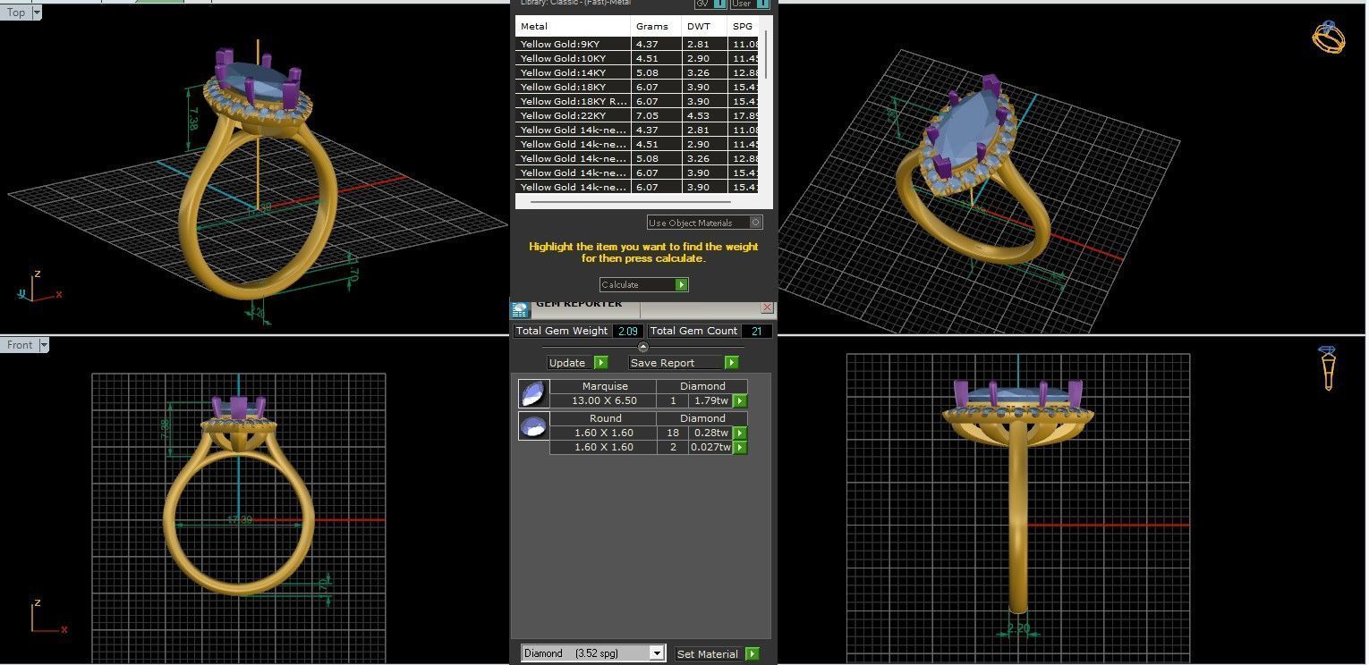 Marquise Halo Solitaire ring with 360 view animation 3D print model_9