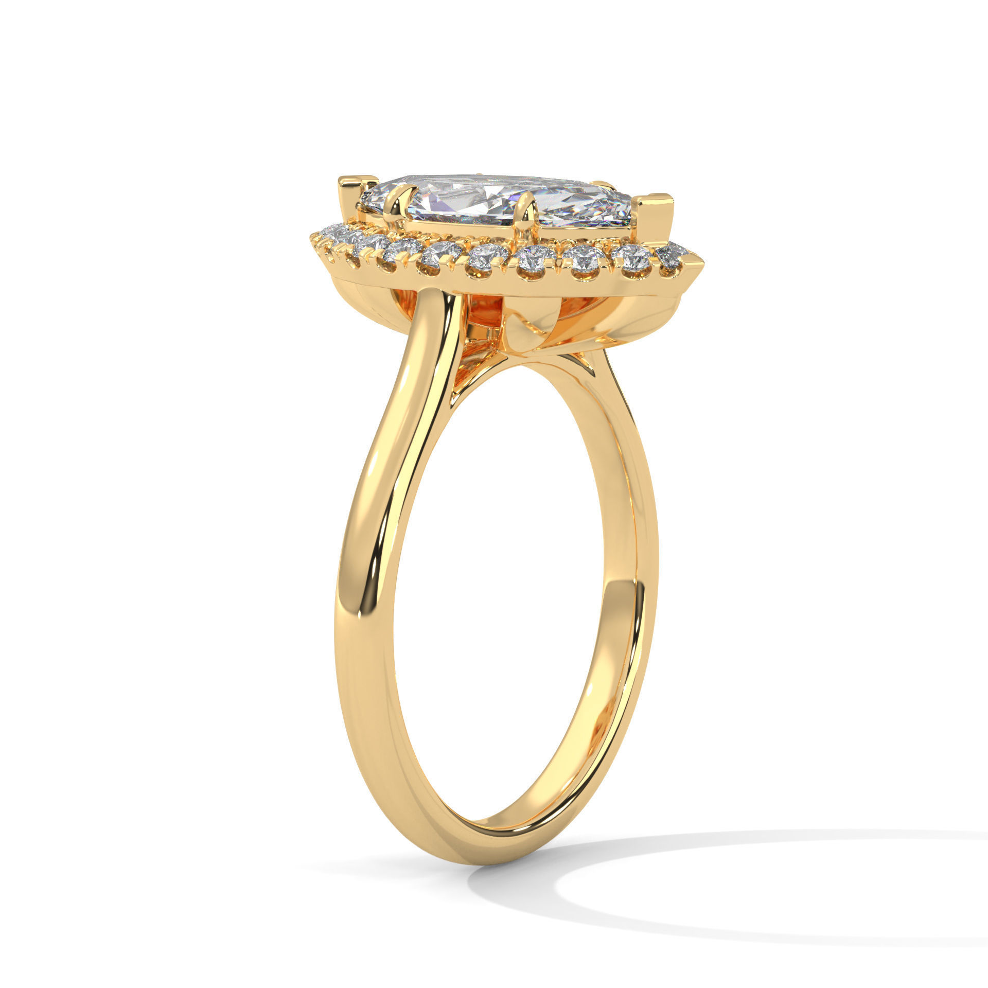 Marquise Halo Solitaire ring with 360 view animation 3D print model_3